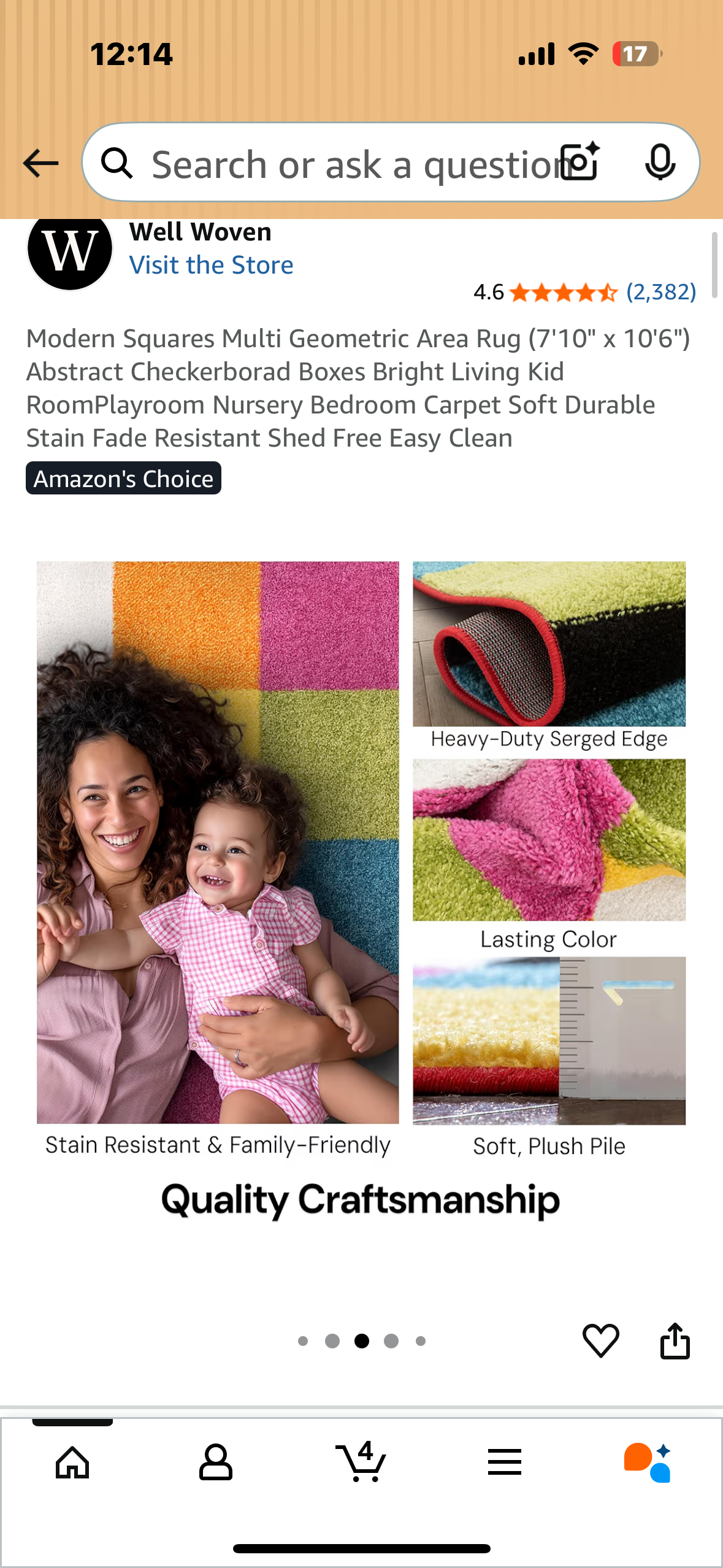 Modern Squares Multi Geometric Area Rug (7'10" x 10'6"), Abstract Checkerborad Boxes, Bright Living Room, Nursery, Bedroom Carpet, Soft, Durable Stain, Fade Resistant, Shed Free, Easy Clean (L1053)