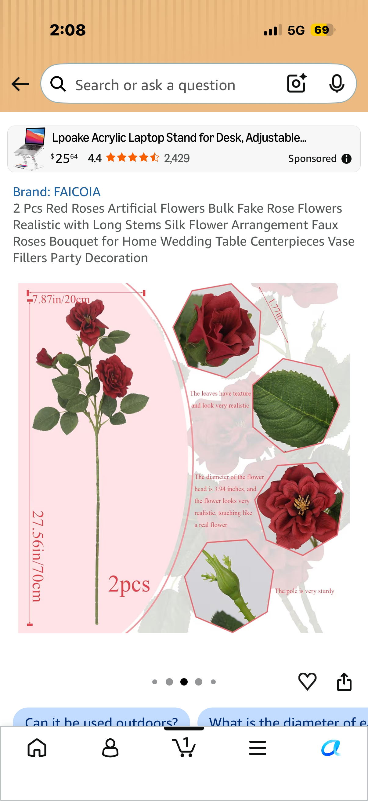 2 Pcs Red Roses Artificial Flowers Bulk Fake Rose Flowers Realistic with Long Stems Silk Flower Arrangement Faux Roses Bouquet for Home Wedding Table Centerpieces Vase Fillers Party Decoration