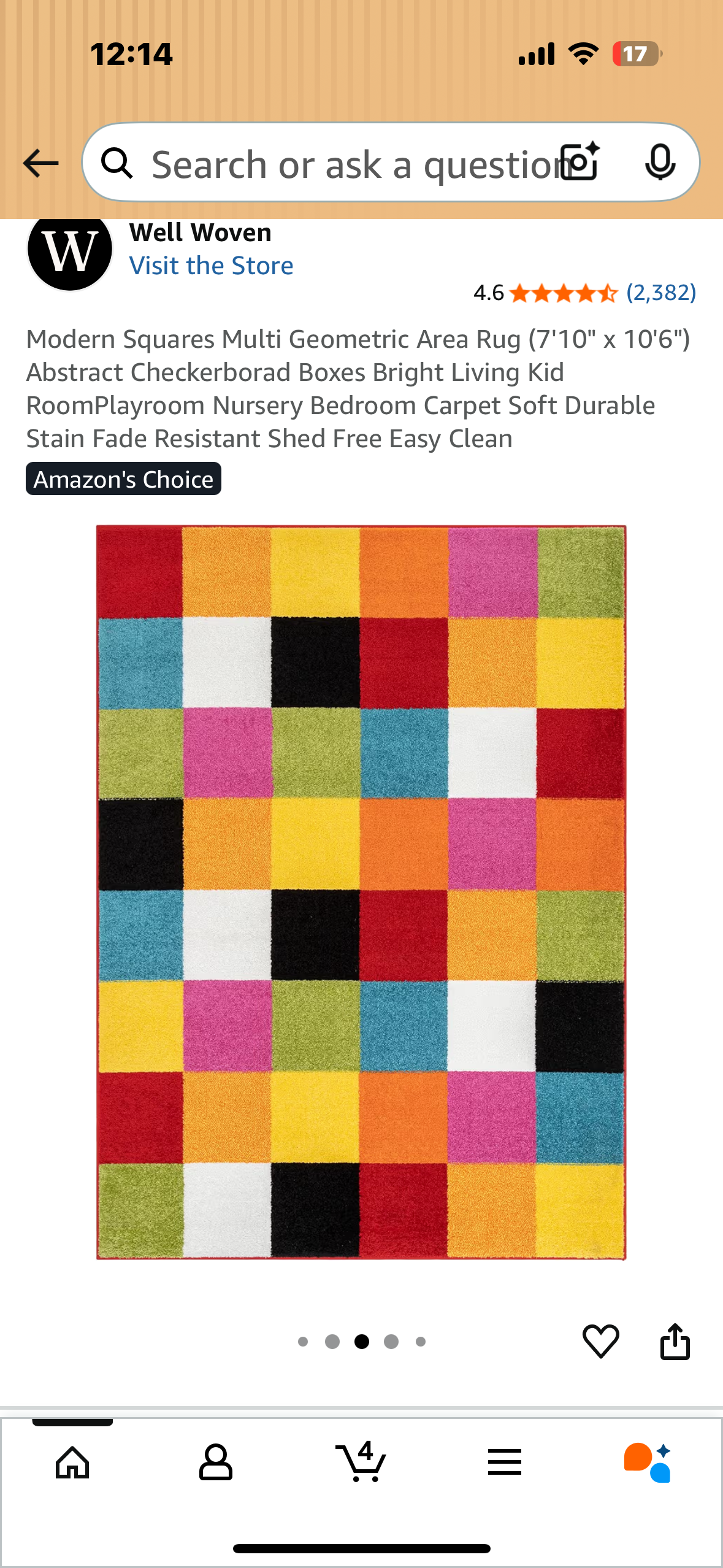 Modern Squares Multi Geometric Area Rug (7'10" x 10'6"), Abstract Checkerborad Boxes, Bright Living Room, Nursery, Bedroom Carpet, Soft, Durable Stain, Fade Resistant, Shed Free, Easy Clean (L1053)