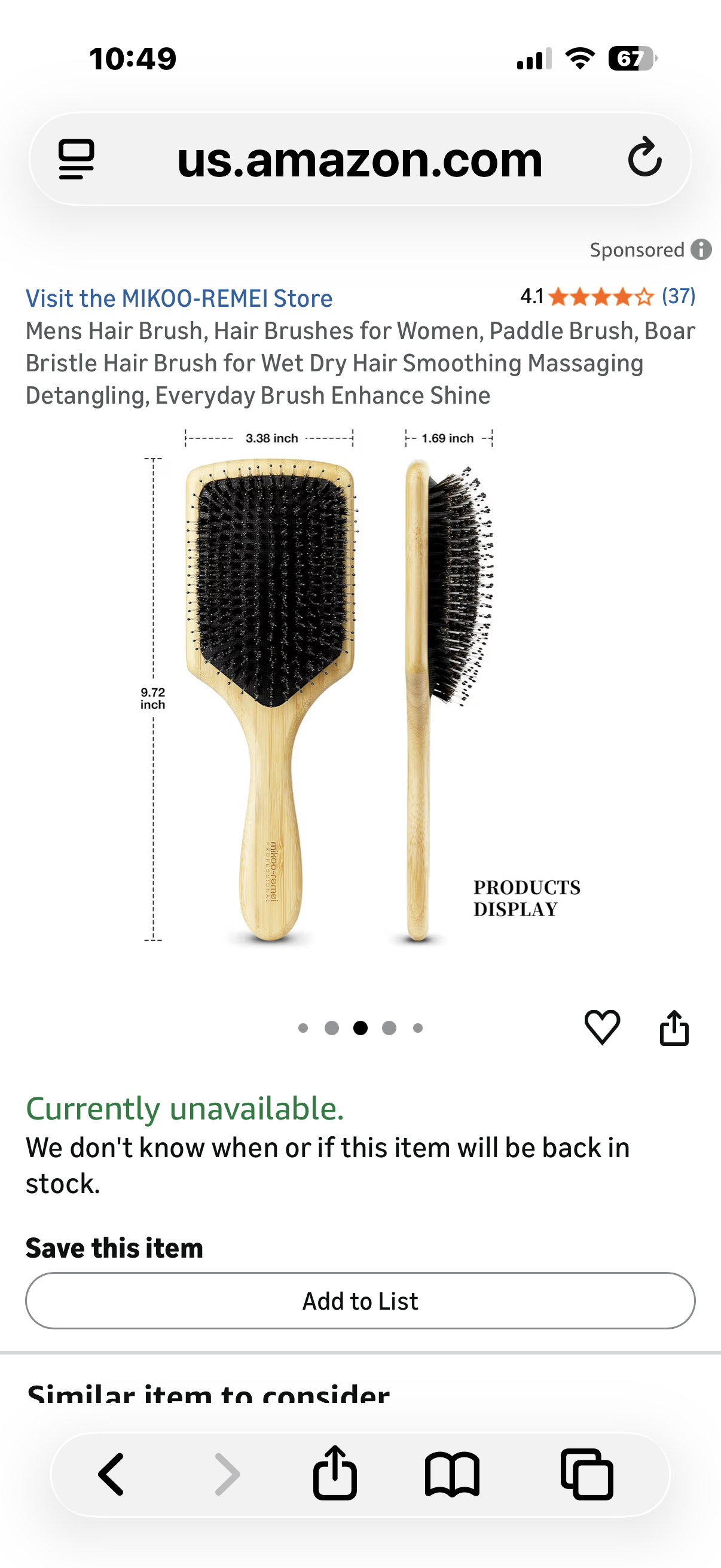 Paddle Brush, Boar Bristle Hair Brush for Wet Dry Hair Smoothing Massaging Detangling, Everyday Brush Enhance Shine