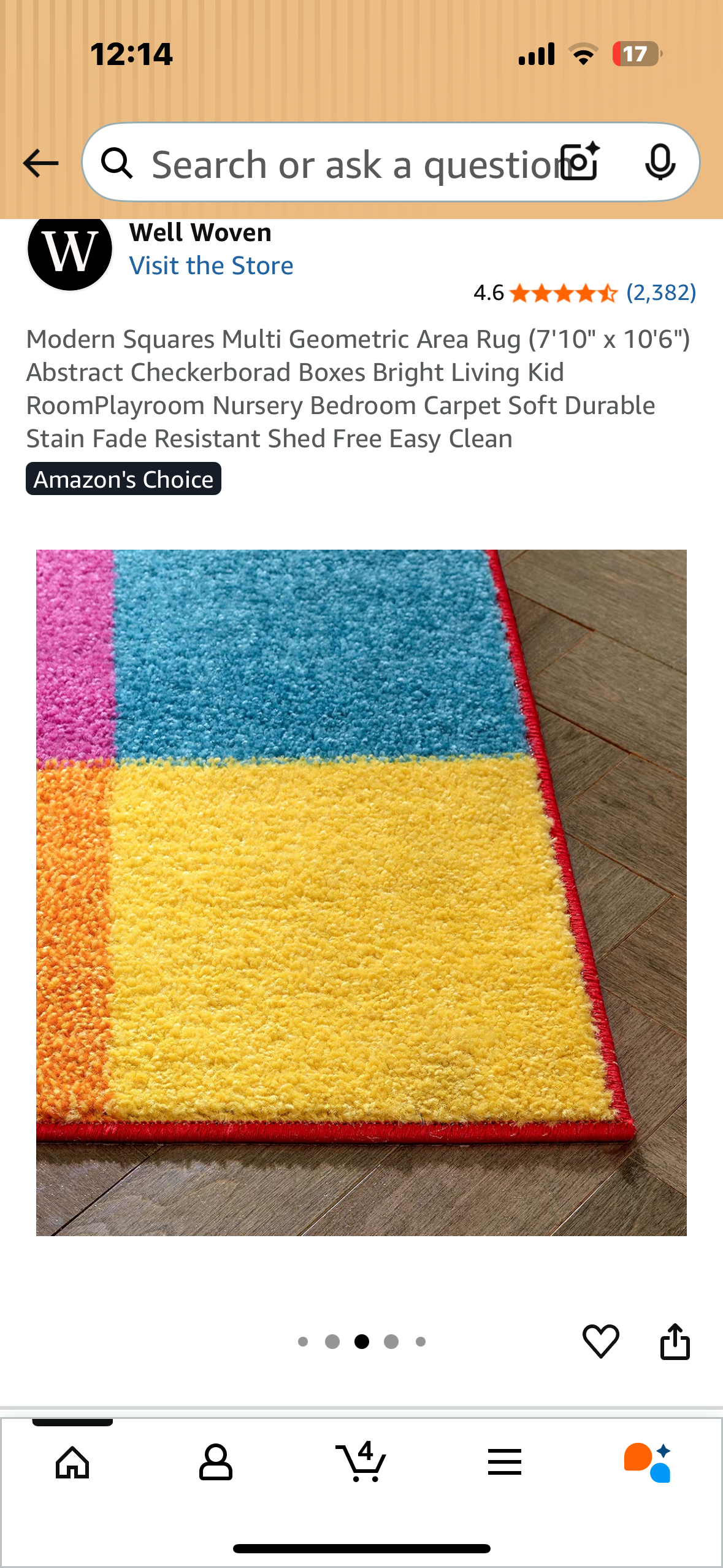 Modern Squares Multi Geometric Area Rug (7'10" x 10'6"), Abstract Checkerborad Boxes, Bright Living Room, Nursery, Bedroom Carpet, Soft, Durable Stain, Fade Resistant, Shed Free, Easy Clean (L1053)