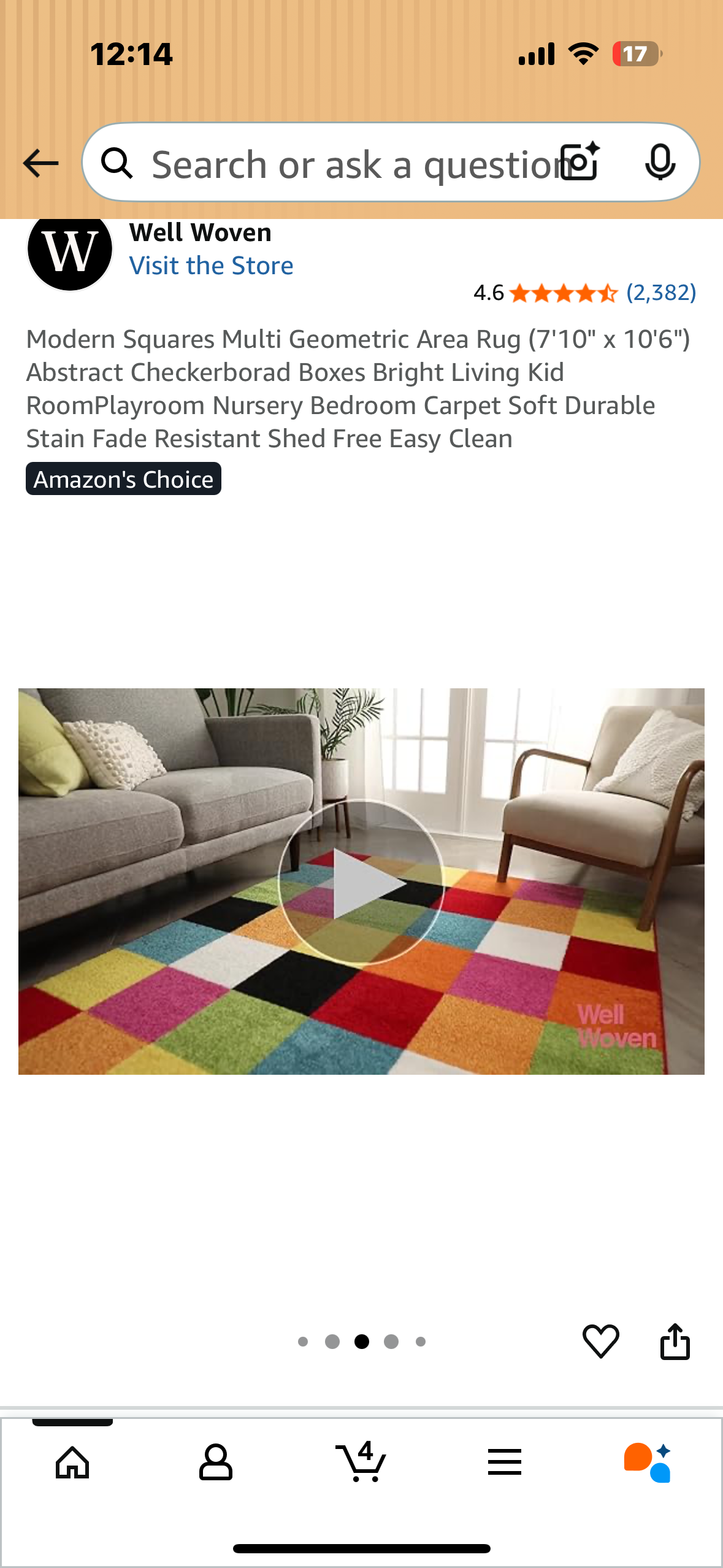 Modern Squares Multi Geometric Area Rug (7'10" x 10'6"), Abstract Checkerborad Boxes, Bright Living Room, Nursery, Bedroom Carpet, Soft, Durable Stain, Fade Resistant, Shed Free, Easy Clean (L1053)