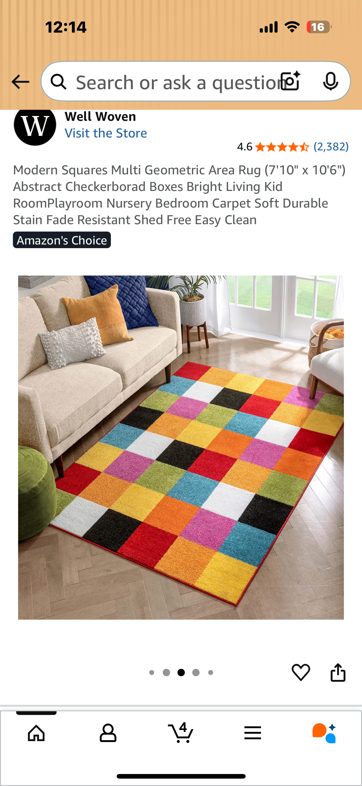 Modern Squares Multi Geometric Area Rug (7'10" x 10'6"), Abstract Checkerborad Boxes, Bright Living Room, Nursery, Bedroom Carpet, Soft, Durable Stain, Fade Resistant, Shed Free, Easy Clean (L1053)