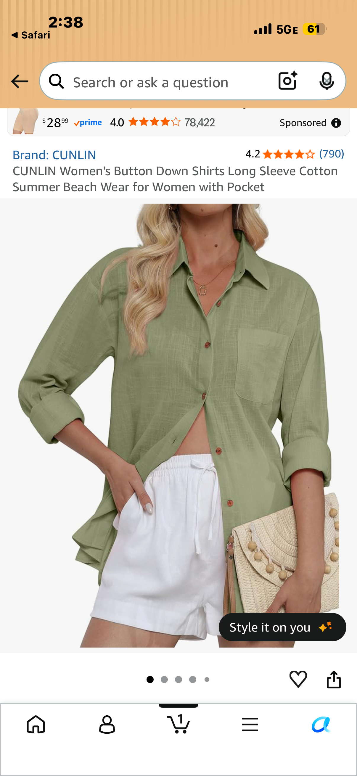 CUNLIN Women's Button Down Shirts Long Sleeve Cotton Summer Beach Wear for Women with Pocket (Size XXL)