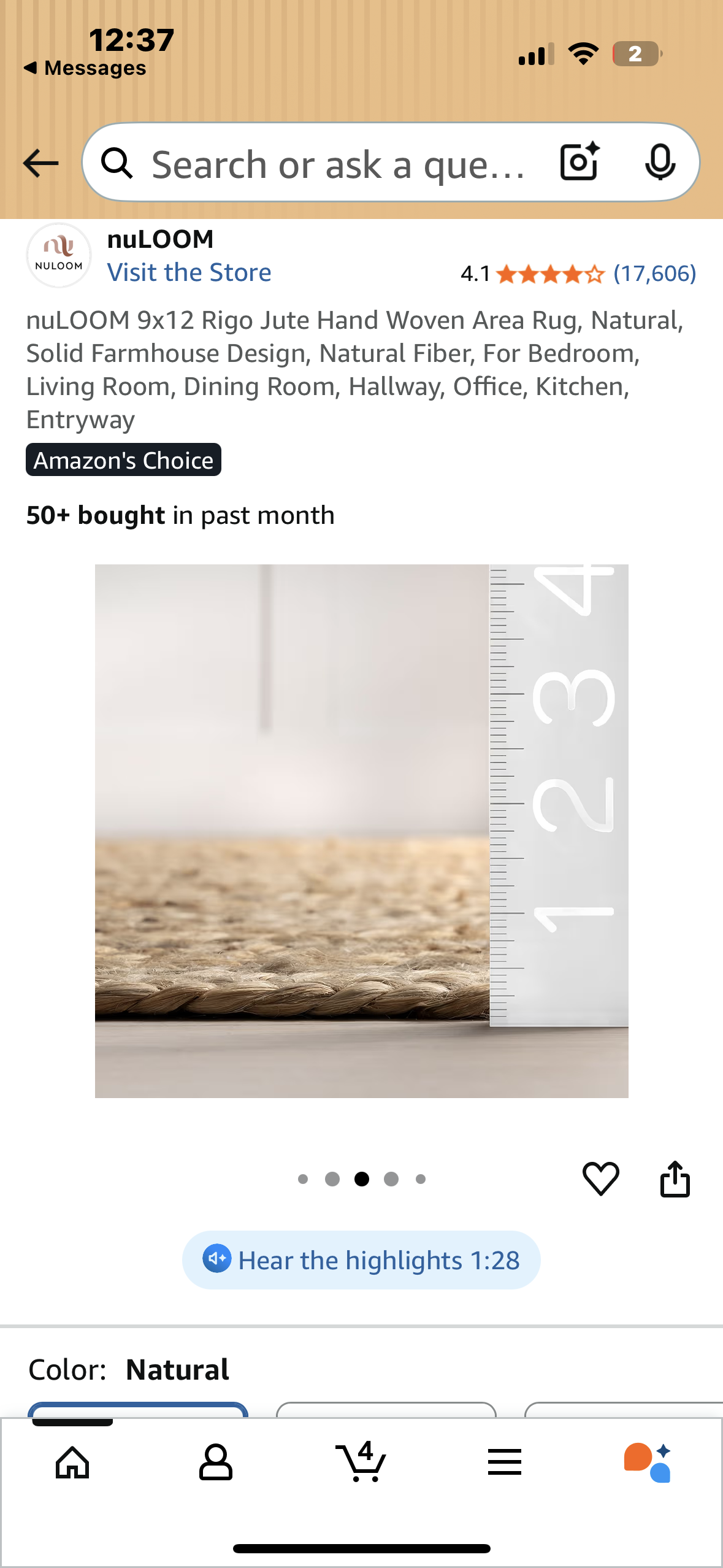 9x12 Jute Hand Woven Area Rug, Natural, Solid Farmhouse Design, Natural Fiber, For Bedroom, Living Room, Dining Room, Hallway, Office, Kitchen, Entryway (L1054)