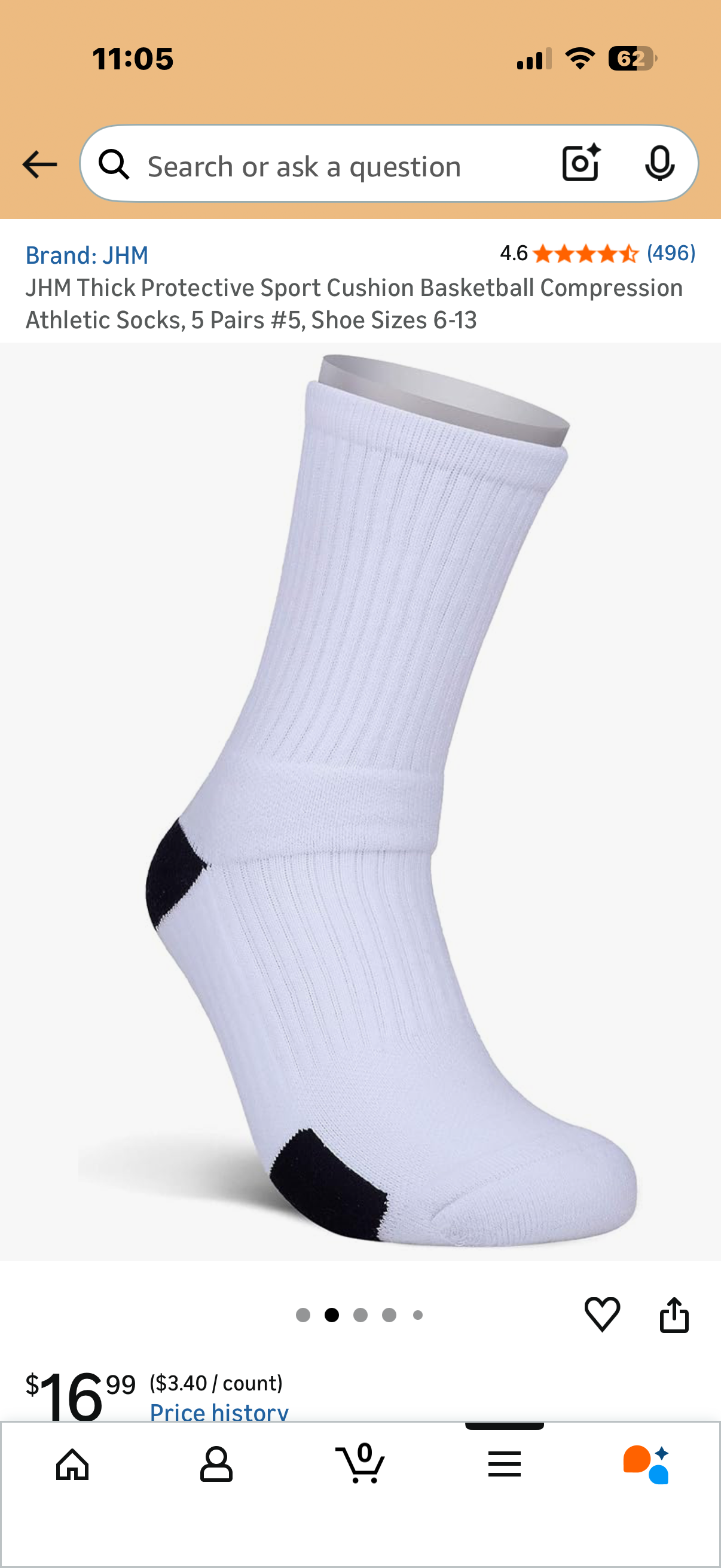 JHM Thick Protective Sport Cushion Basketball Compression Athletic Socks, 5 Pairs #5, Shoe Sizes 6-13