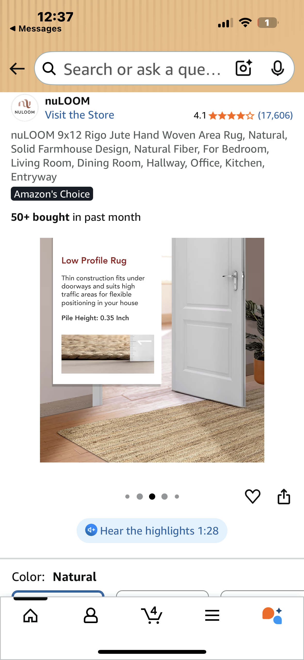 9x12 Jute Hand Woven Area Rug, Natural, Solid Farmhouse Design, Natural Fiber, For Bedroom, Living Room, Dining Room, Hallway, Office, Kitchen, Entryway (L1054)