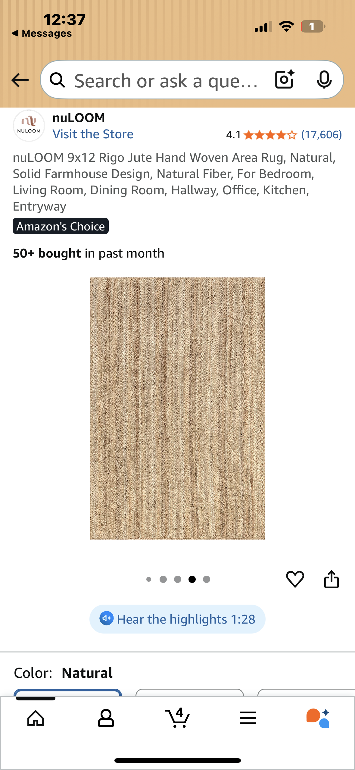 9x12 Jute Hand Woven Area Rug, Natural, Solid Farmhouse Design, Natural Fiber, For Bedroom, Living Room, Dining Room, Hallway, Office, Kitchen, Entryway (L1054)