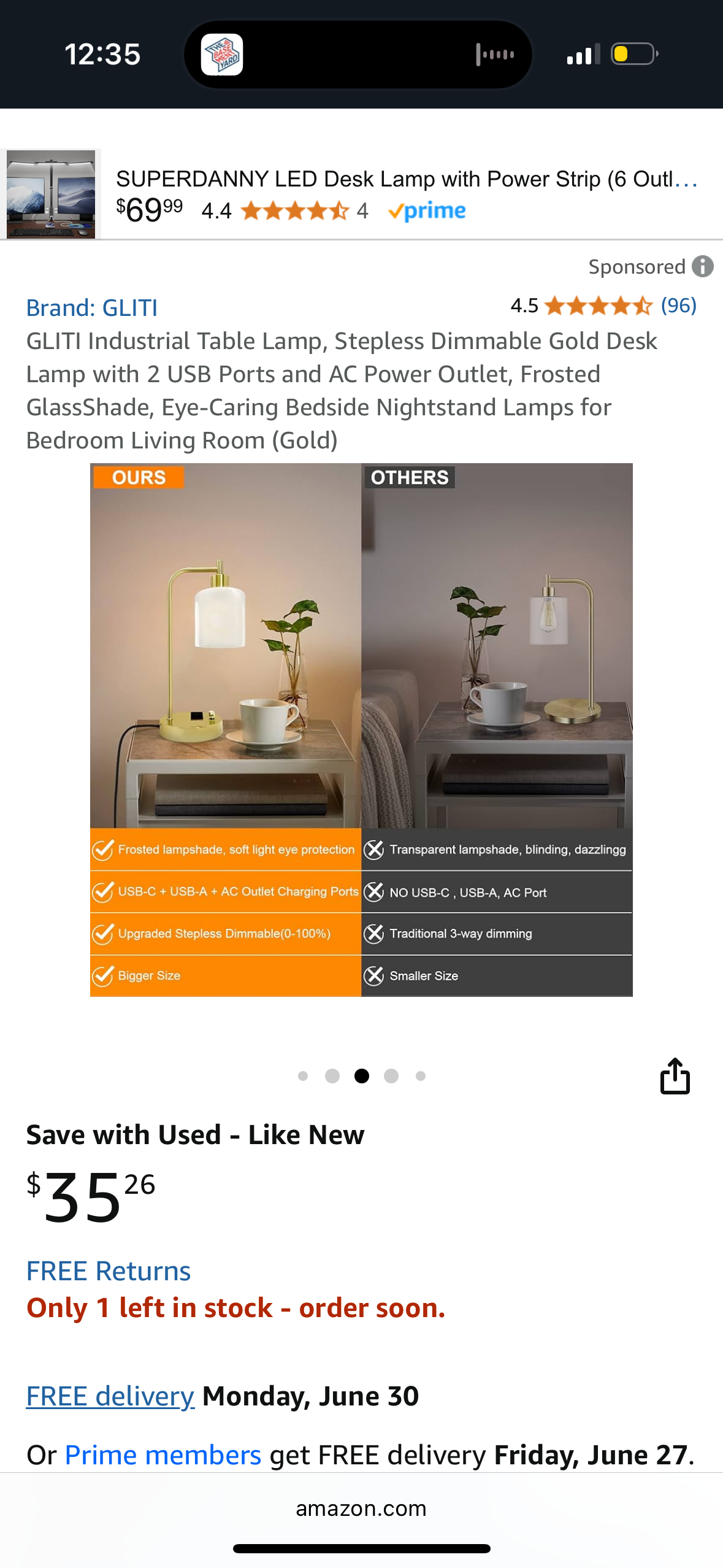 GLITI Industrial Table Lamp, Stepless Dimmable Gold Desk Lamp with 2 USB Ports and AC Power Outlet, Frosted GlassShade, Eye-Caring Bedside Nightstand Lamps for Bedroom Living Room (Gold)