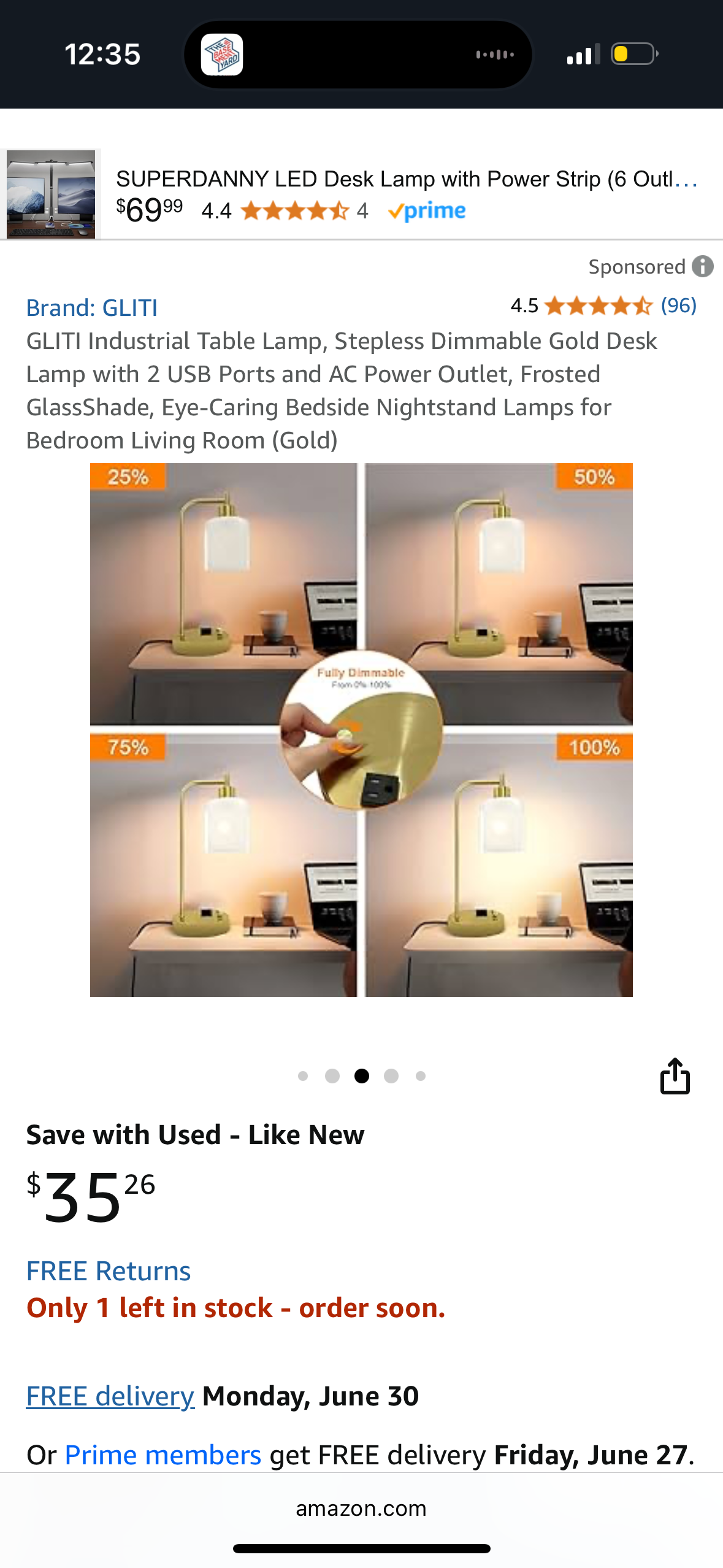 GLITI Industrial Table Lamp, Stepless Dimmable Gold Desk Lamp with 2 USB Ports and AC Power Outlet, Frosted GlassShade, Eye-Caring Bedside Nightstand Lamps for Bedroom Living Room (Gold)