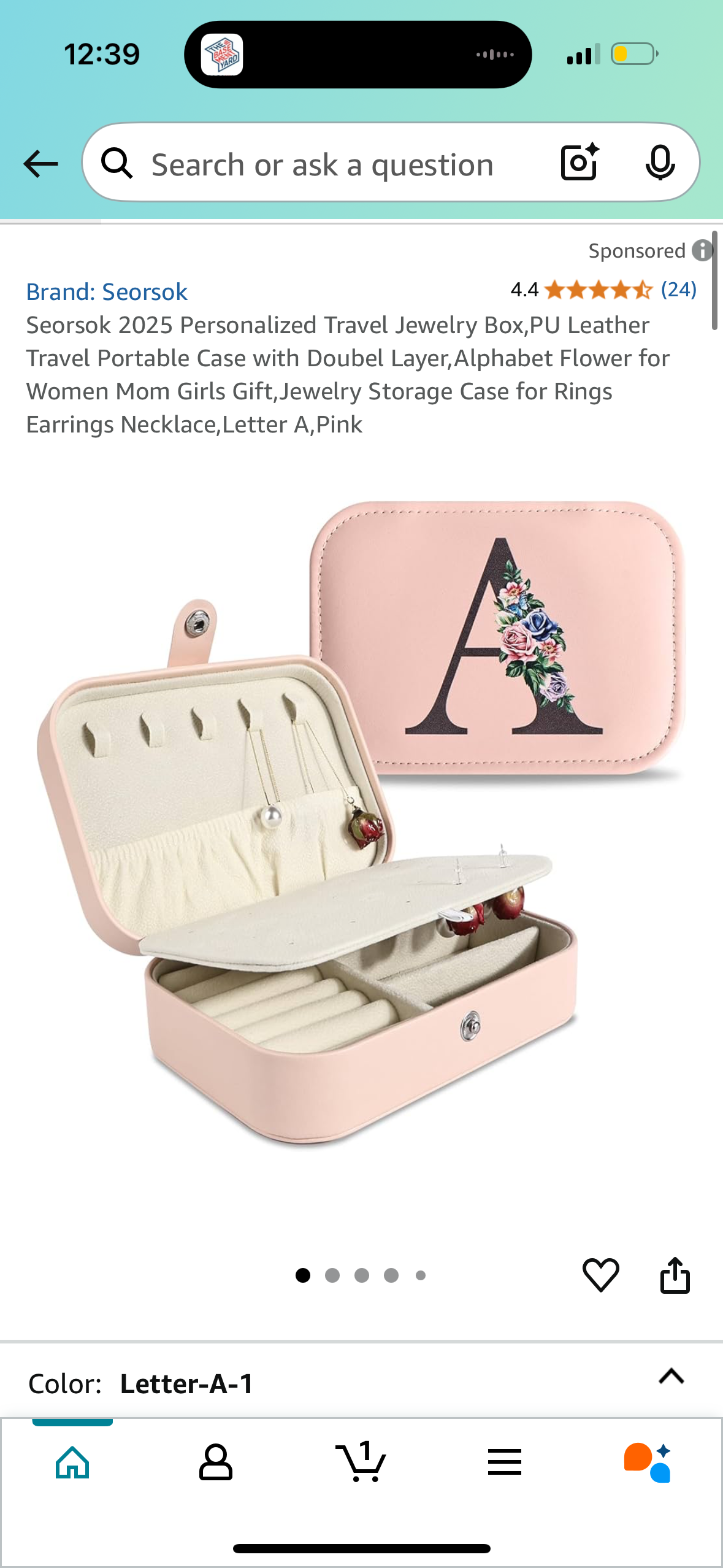 Personalized Pink Initial Travel Jewelry Box - Graduation & Birthday Gift for Her - Essentials Accessories Case, A