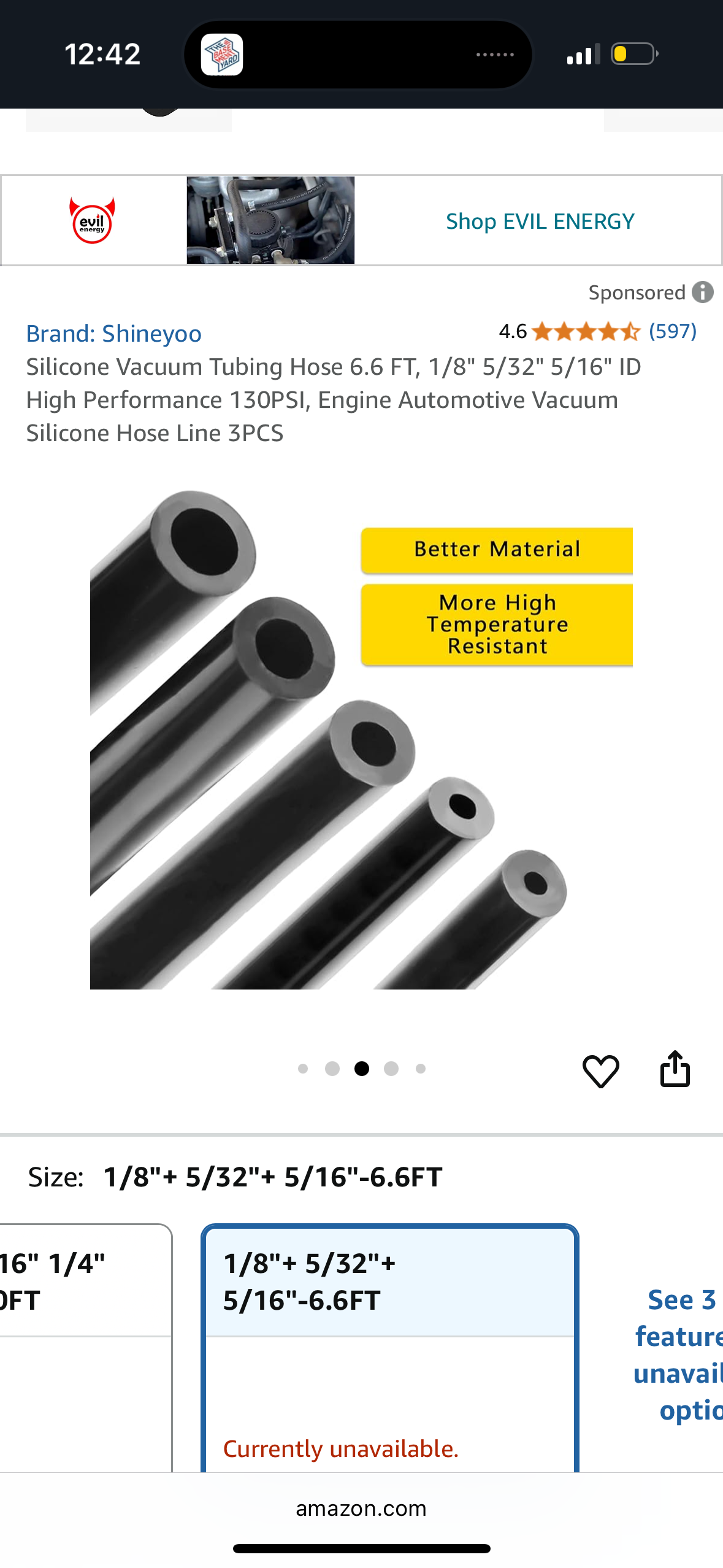 Shineyoo Silicone Vacuum Tubing Hose 6.6 FT, 1/8" 5/32" 5/16" ID High Performance 130PSI, Engine Automotive Vacuum Silicone Hose Line 3PCS