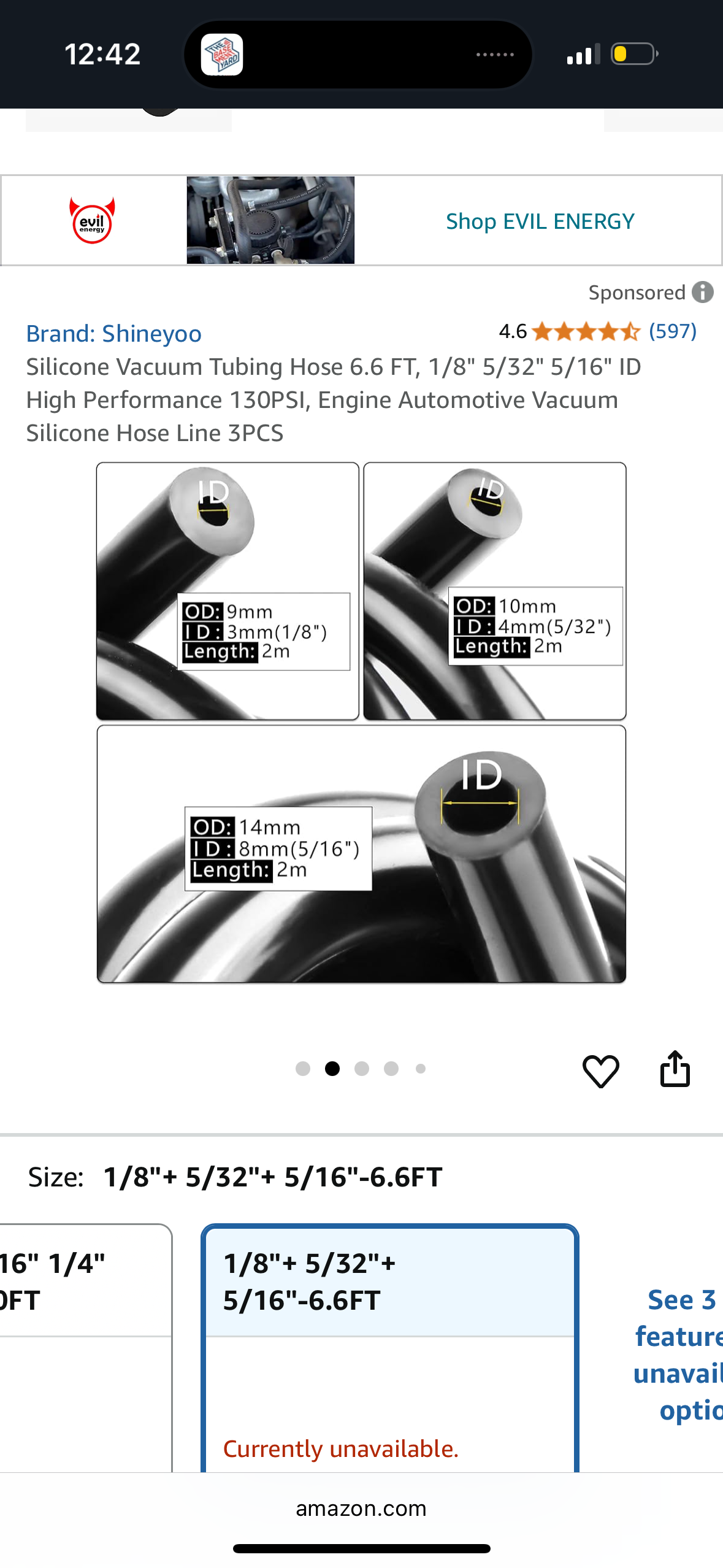 Shineyoo Silicone Vacuum Tubing Hose 6.6 FT, 1/8" 5/32" 5/16" ID High Performance 130PSI, Engine Automotive Vacuum Silicone Hose Line 3PCS