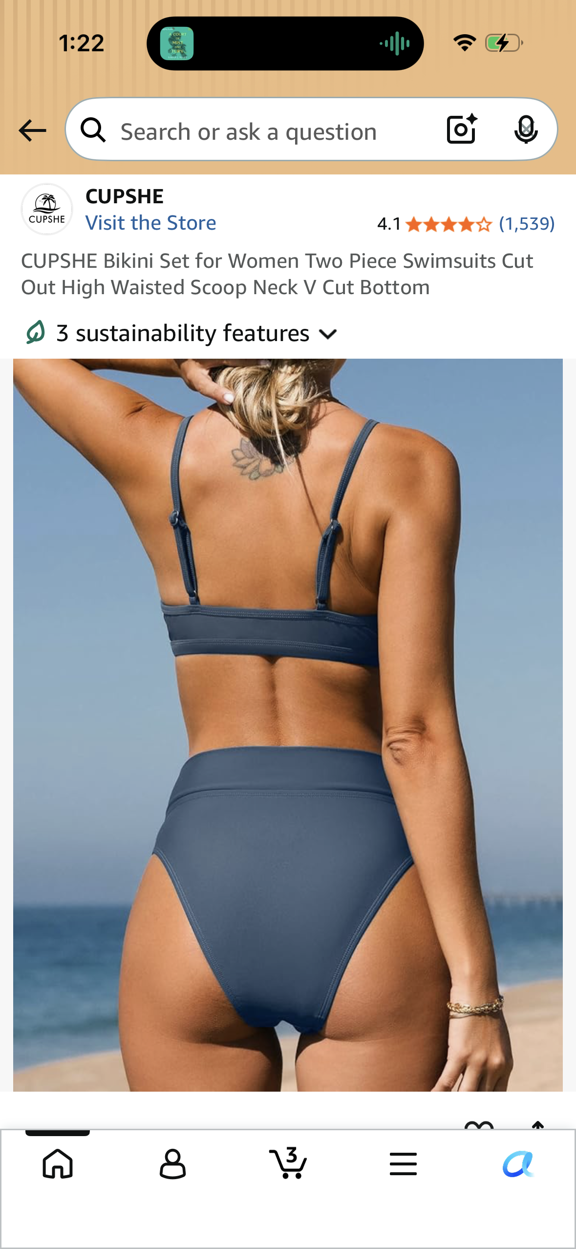 CUPSHE Bikini Set for Women Two Piece Swimsuits Cut Out High Waisted Scoop Neck V Cut Bottom (Size Large)