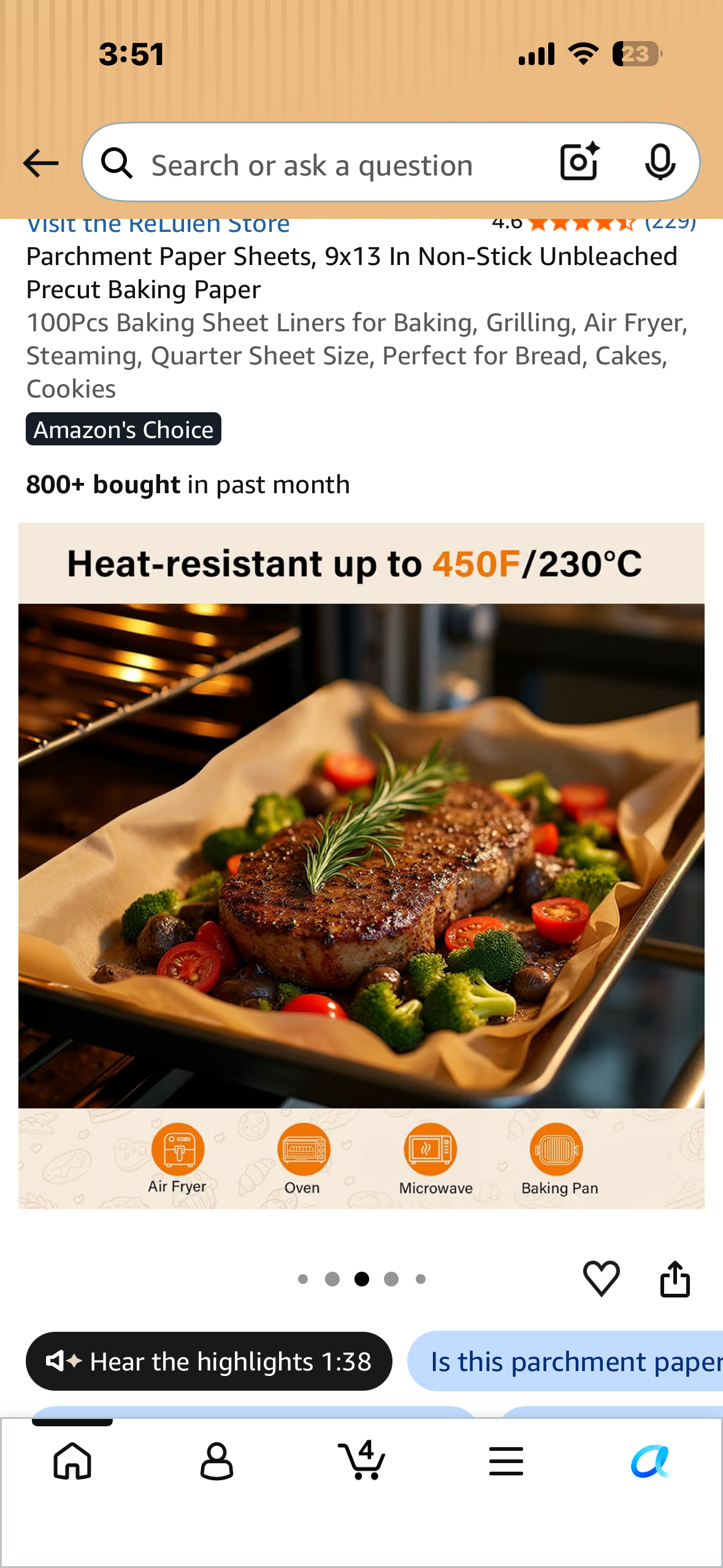 2-Pack, Parchment Paper Sheets 9x13 Inch Unbleached, Precut, Non-Stick, No Curling Baking Paper For Quarter Sheet Pan Liners, Cooking, Roasting, Air Fryer, Oven, Microwave, Grilling (100Sheets x 2)