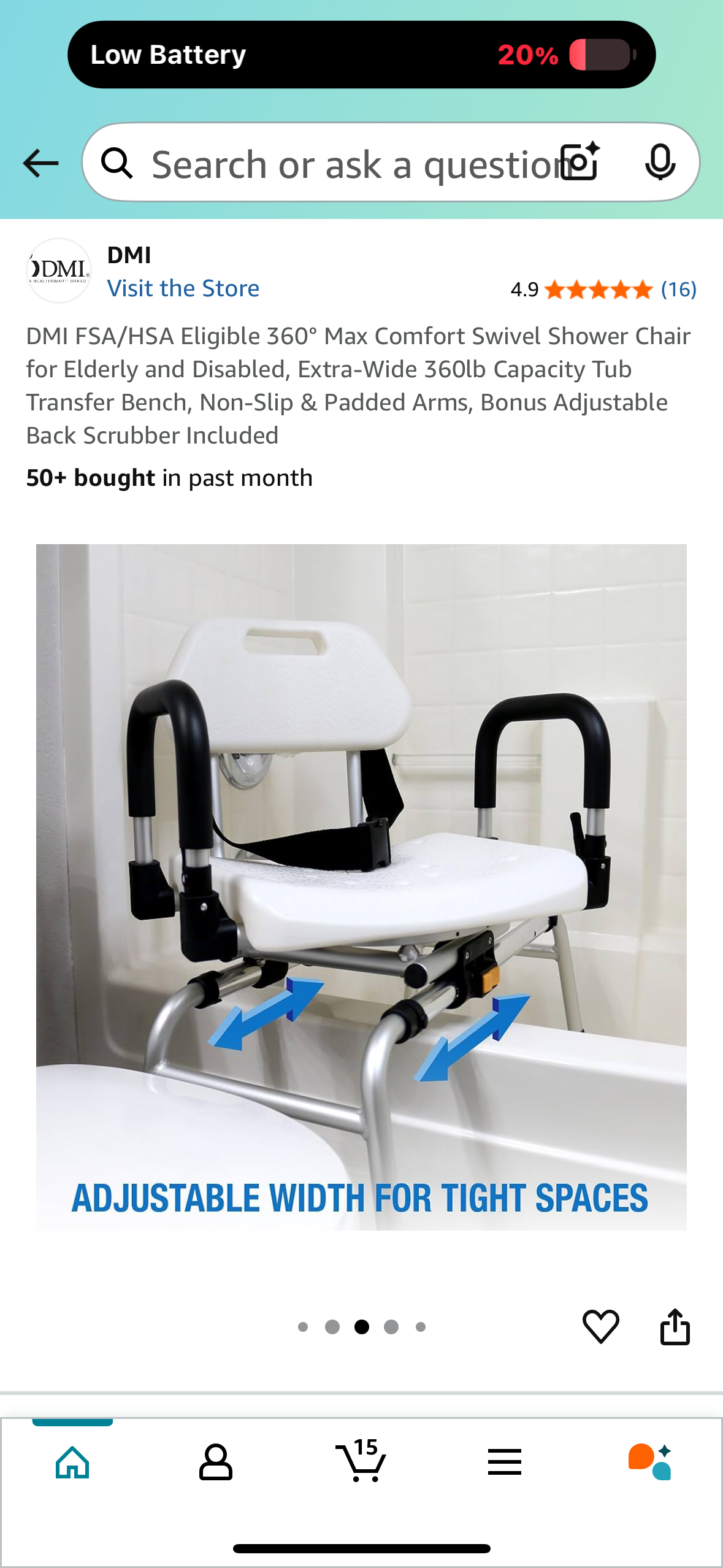 360° Max Comfort Swivel Shower Chair for Elderly and Disabled, Extra-Wide 360lb Capacity Transfer Bench, Non-Slip & Padded Arms (R611)