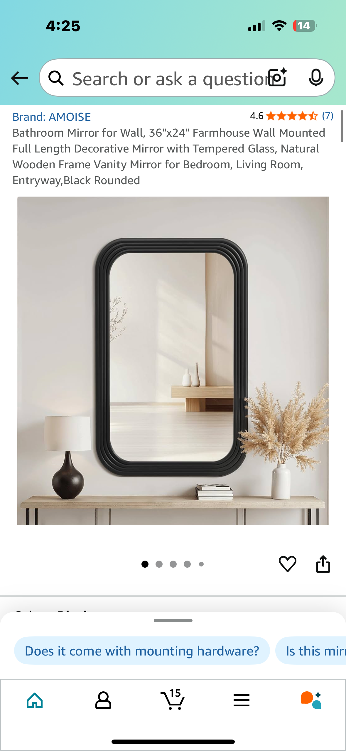 36"x24" Farmhouse Wall Mounted Decorative Mirror with Tempered Glass and Natural Wooden Frame, Vanity Mirror for Bedroom, Living Room, Entryway, Black Rounded (M373)