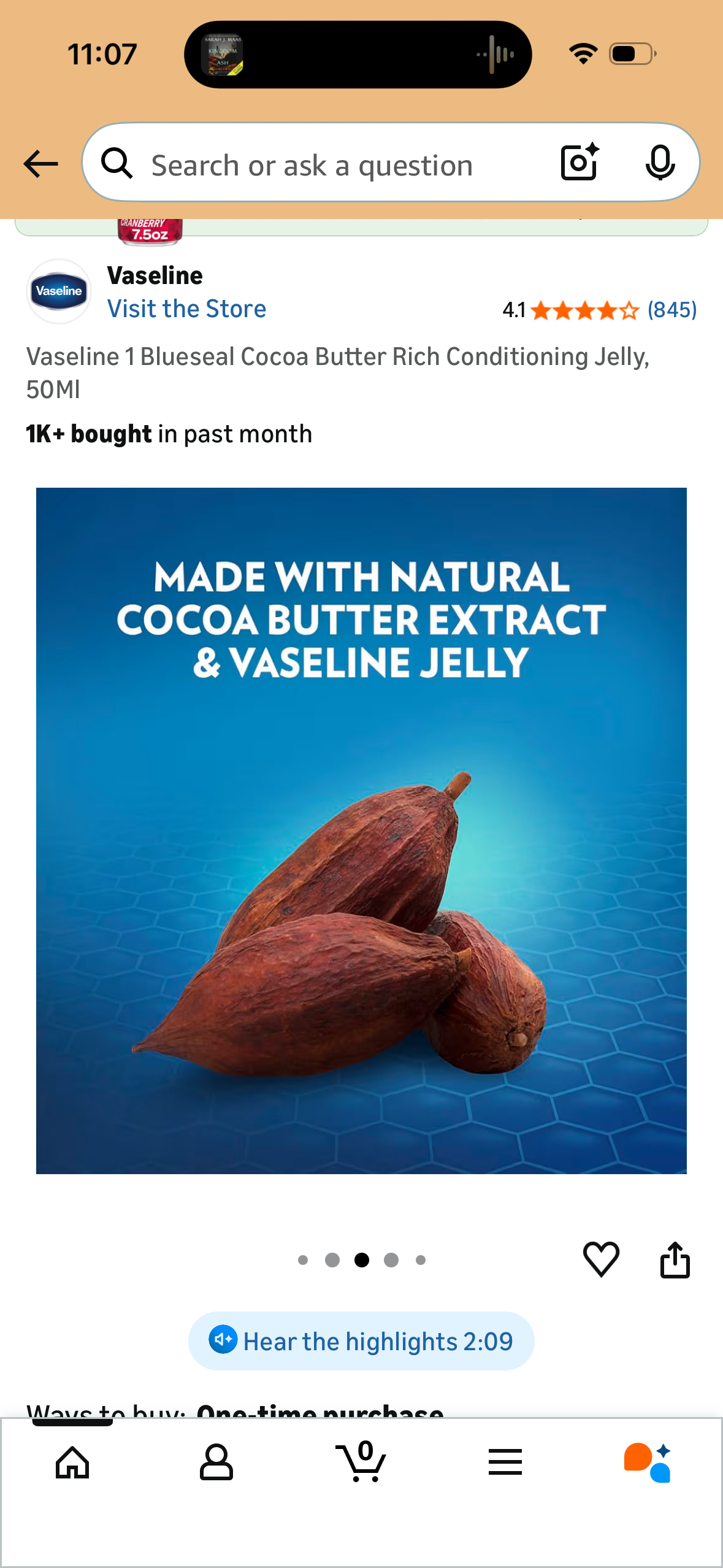 Vaseline 1 Blueseal Cocoa Butter Rich Conditioning Jelly, 50Ml