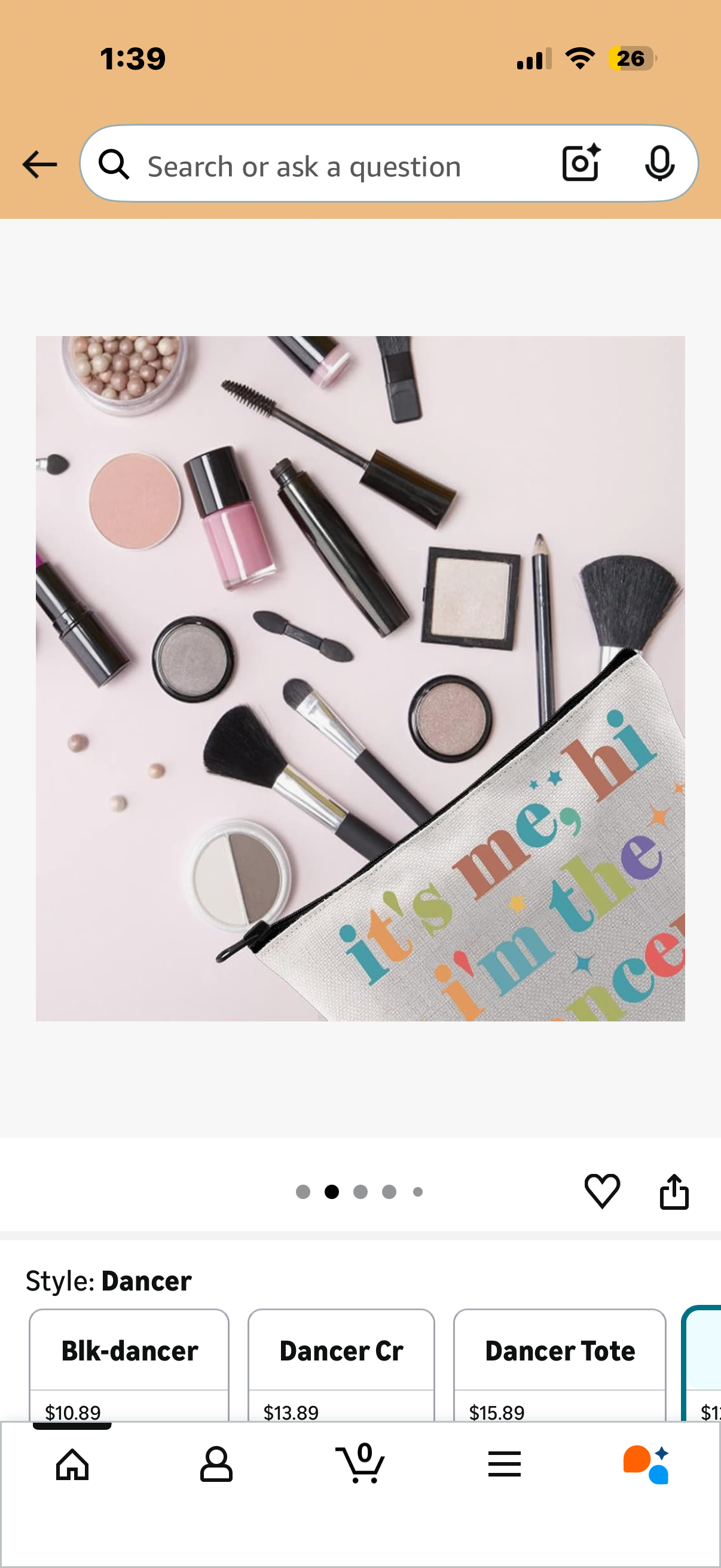 Canvas Zippered Cosmetic Bag for Dancers