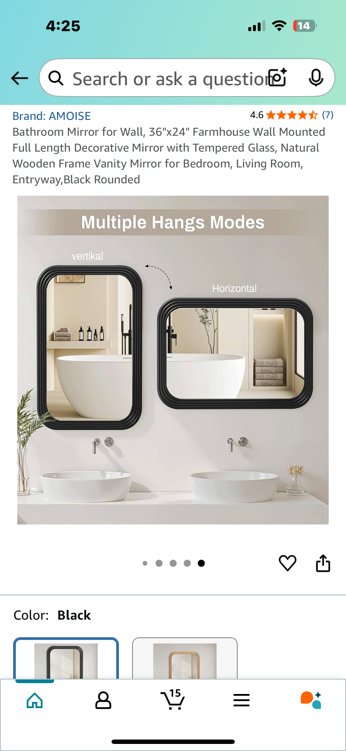 36"x24" Farmhouse Wall Mounted Decorative Mirror with Tempered Glass and Natural Wooden Frame, Vanity Mirror for Bedroom, Living Room, Entryway, Black Rounded (M373)