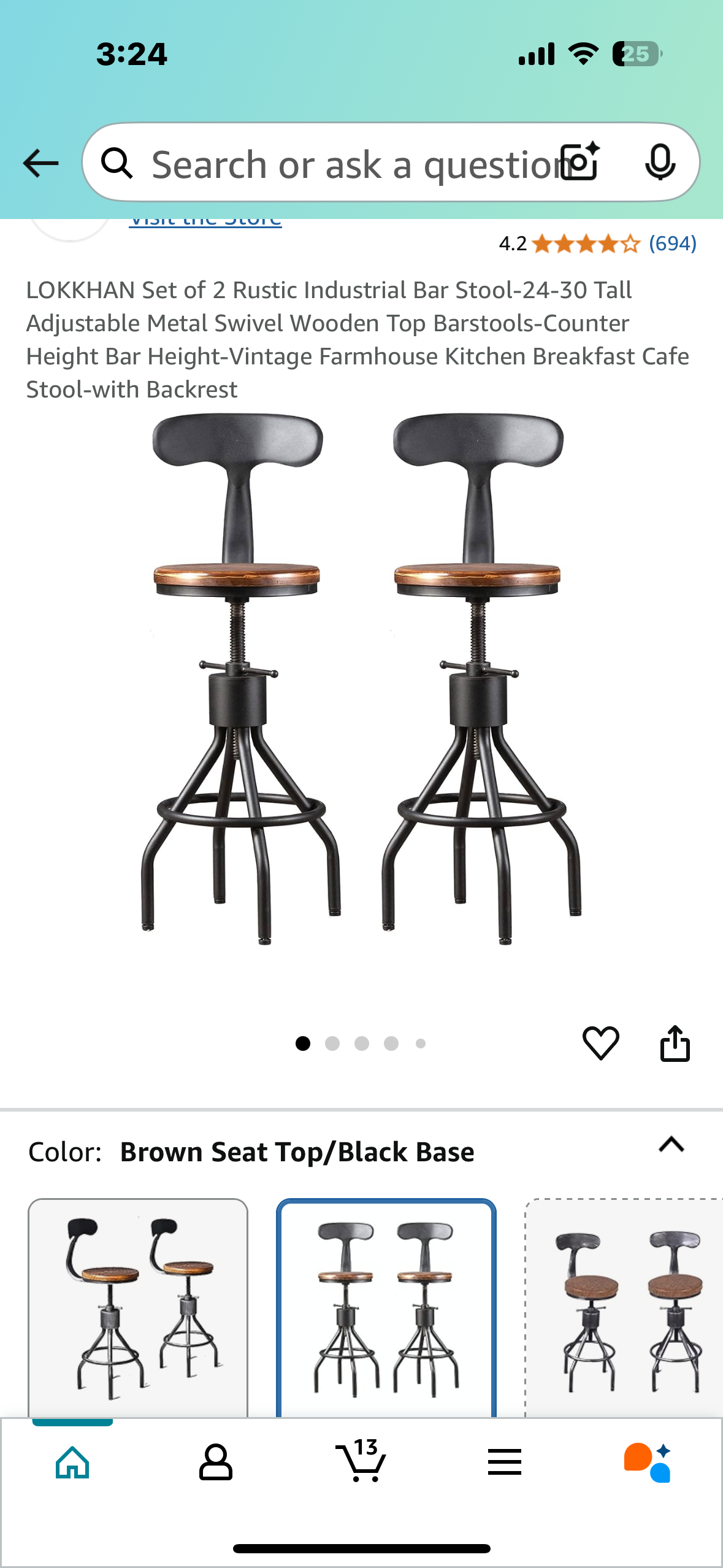 Set of 2 Rustic Industrial Bar Stools 24”-30”
Adjustable Swivel Wooden Top Barstools (L846)
