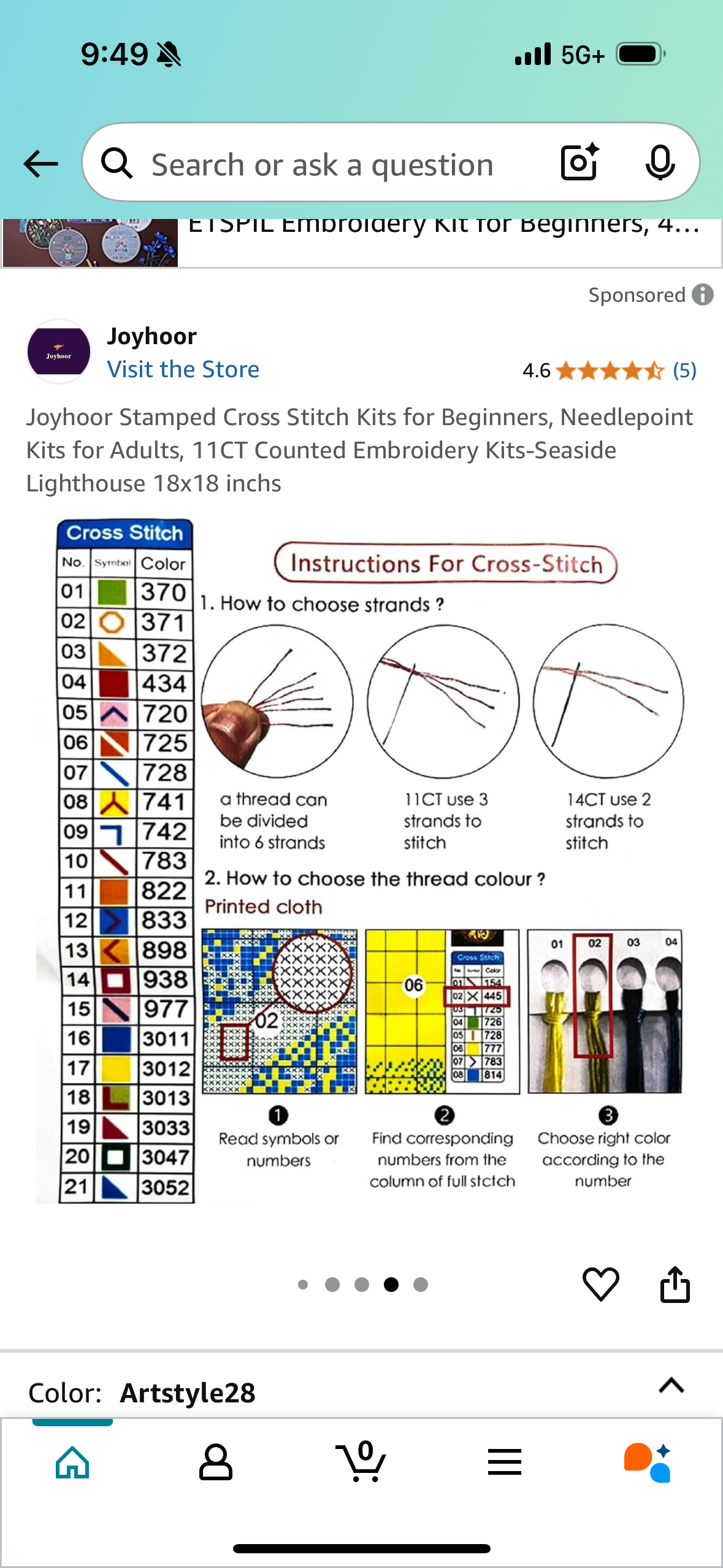 Joyhoor Stamped Cross Stitch Kits for Beginners, Needlepoint Kits for Adults, 11CT Counted Embroidery Kits-Seaside Lighthouse 18x18 inchs