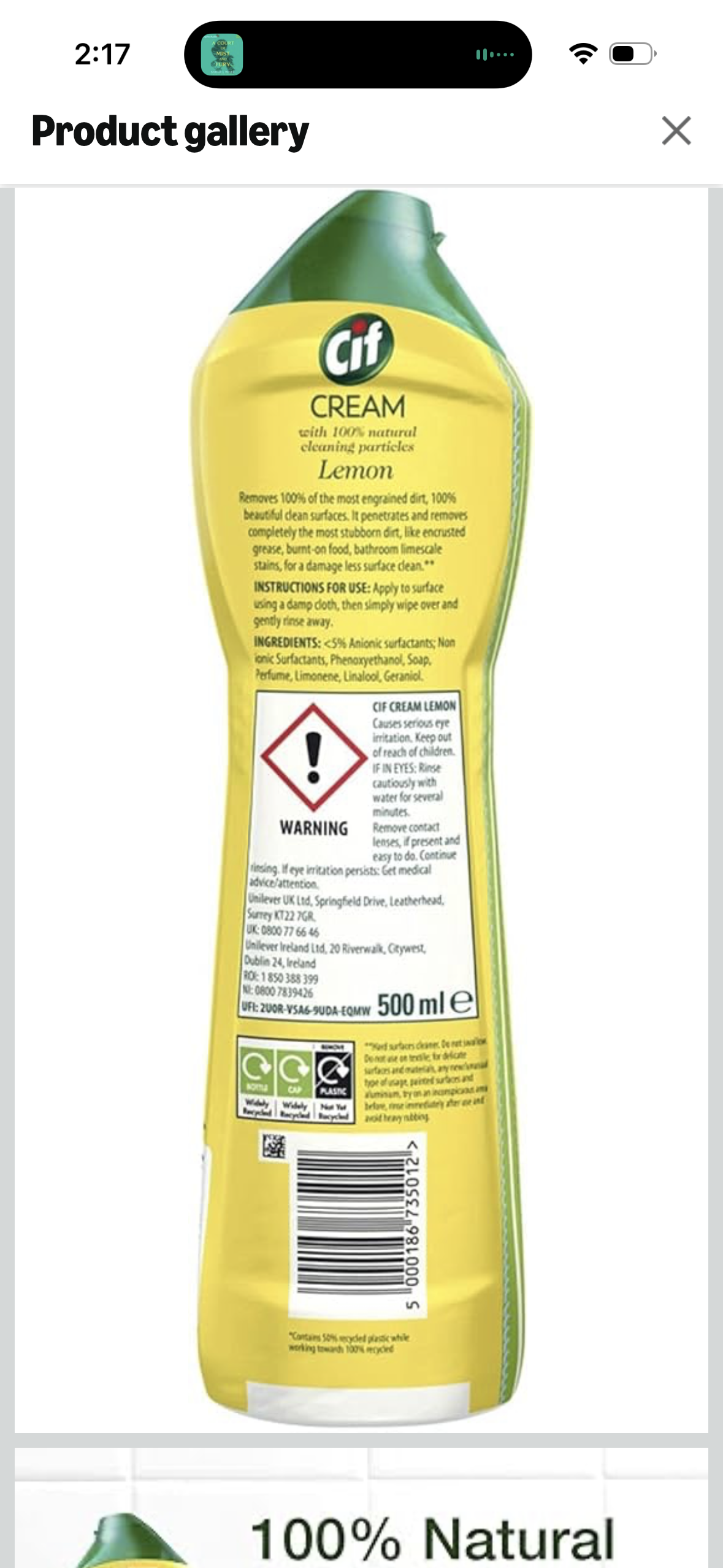 Cif Lemon Cream Cleaner 500ml