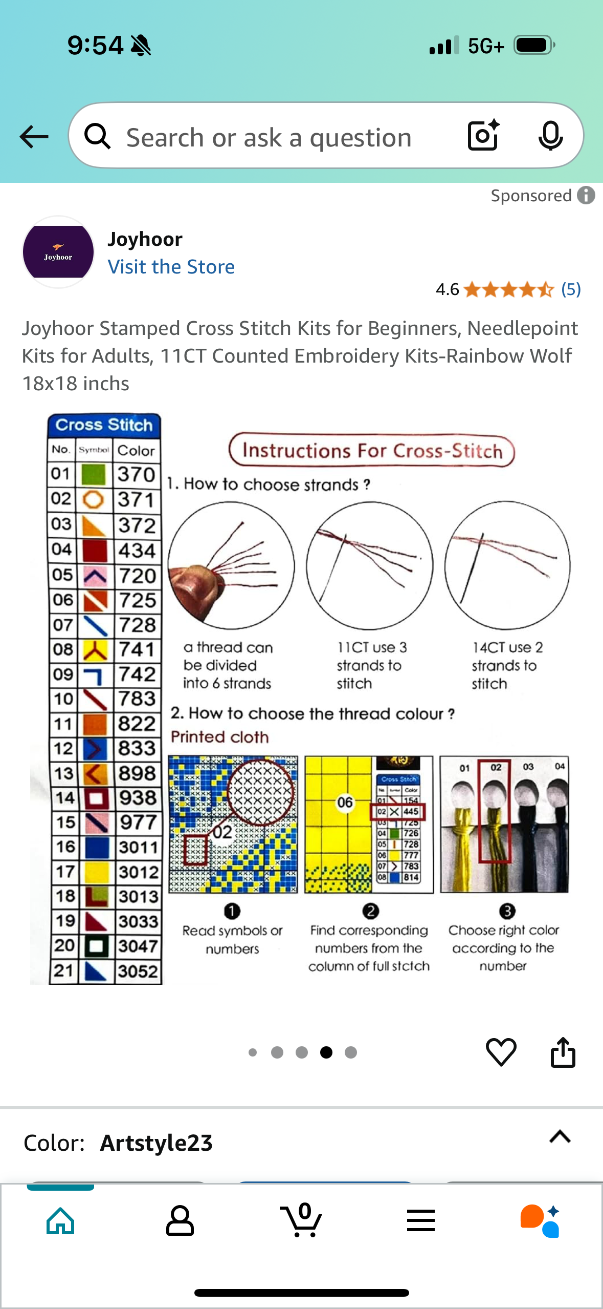 Joyhoor Stamped Cross Stitch Kits for Beginners, Needlepoint Kits for Adults, 11CT Counted Embroidery Kits-Rainbow Wolf 18x18 inchs