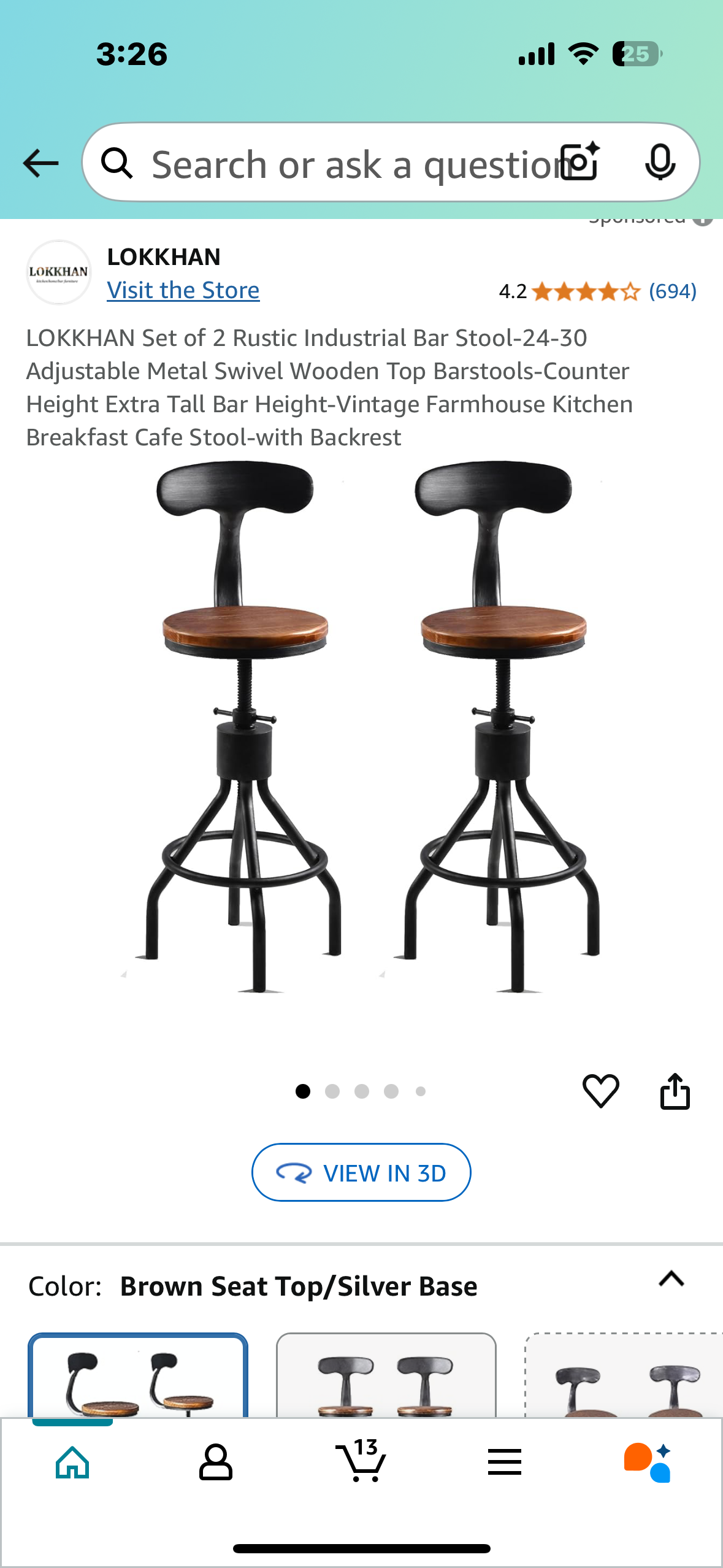 Set of 2 Rustic Industrial Bar Stools 24”-30”
Adjustable Swivel Wooden Top Barstools (L846)