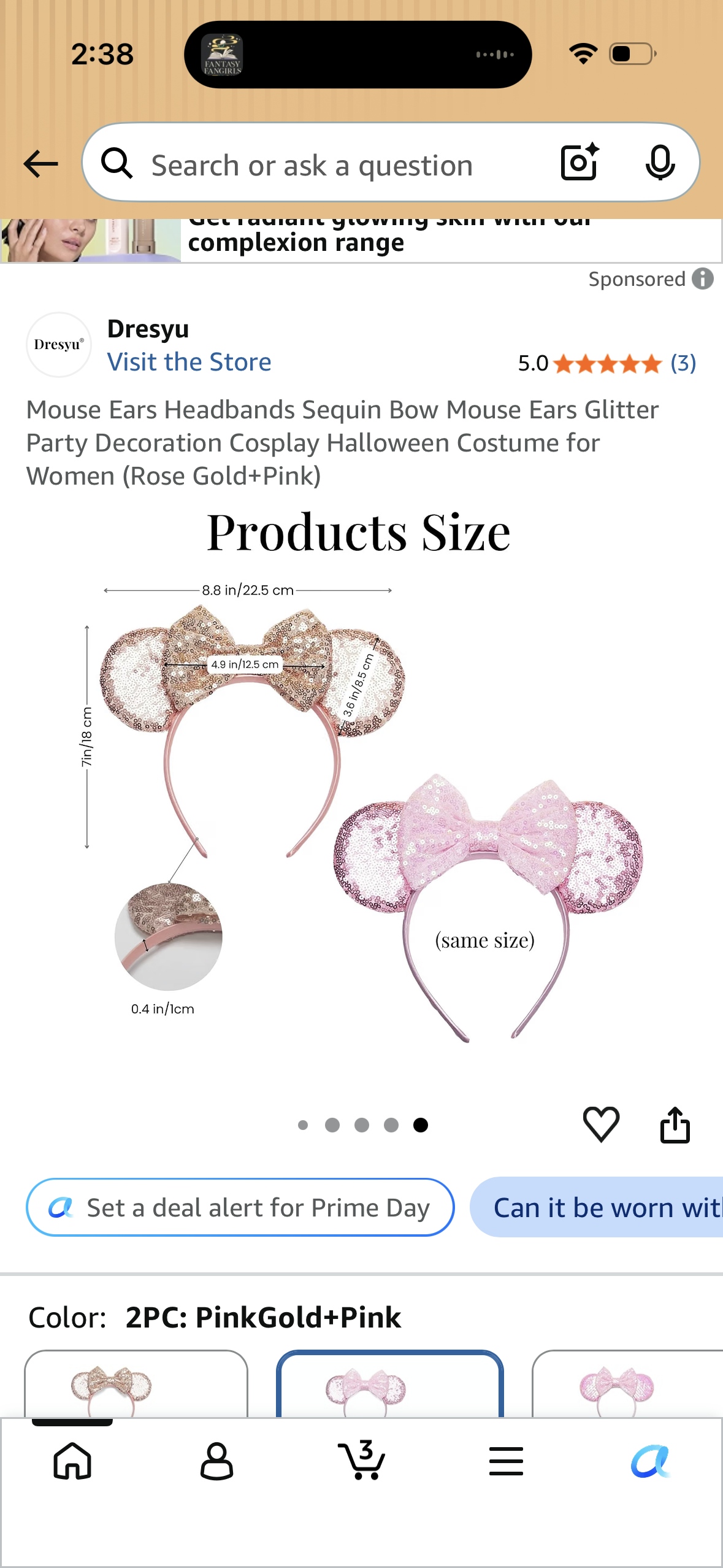 Mouse Ears Headbands Sequin Bow Mouse Ears Glitter Party Decoration Cosplay Halloween Costume for Women (Rose Gold+Pink)