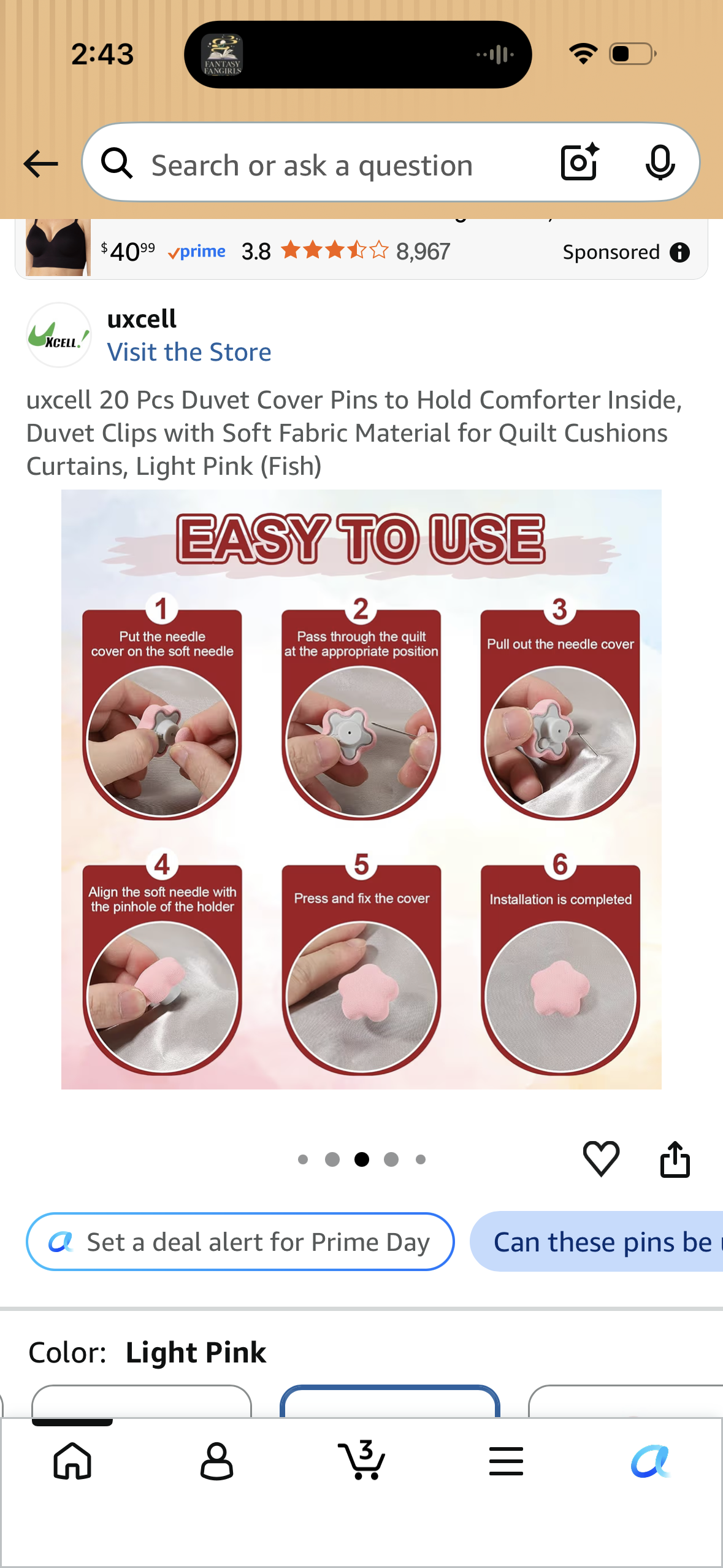 uxcell 20 Pcs Duvet Cover Pins to Hold Comforter Inside, Duvet Clips with Soft Fabric Material for Quilt Cushions Curtains, Light Pink (Fish)