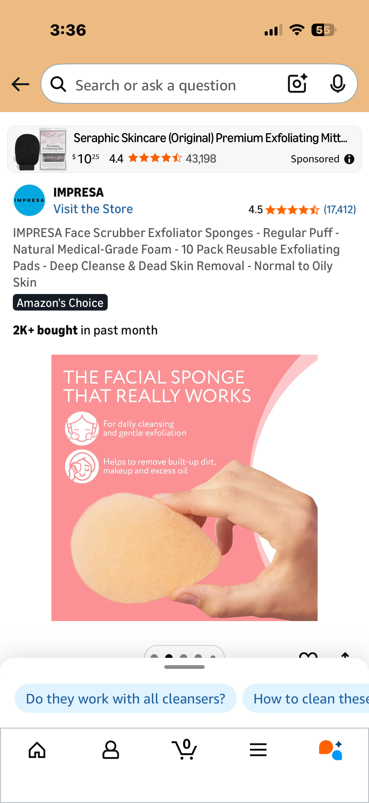 IMPRESA Face Scrubber Exfoliator Sponges - Regular Puff - Natural Medical-Grade Foam - 10 Pack Reusable Exfoliating Pads - Deep Cleanse & Dead Skin Removal - Normal to Oily Skin