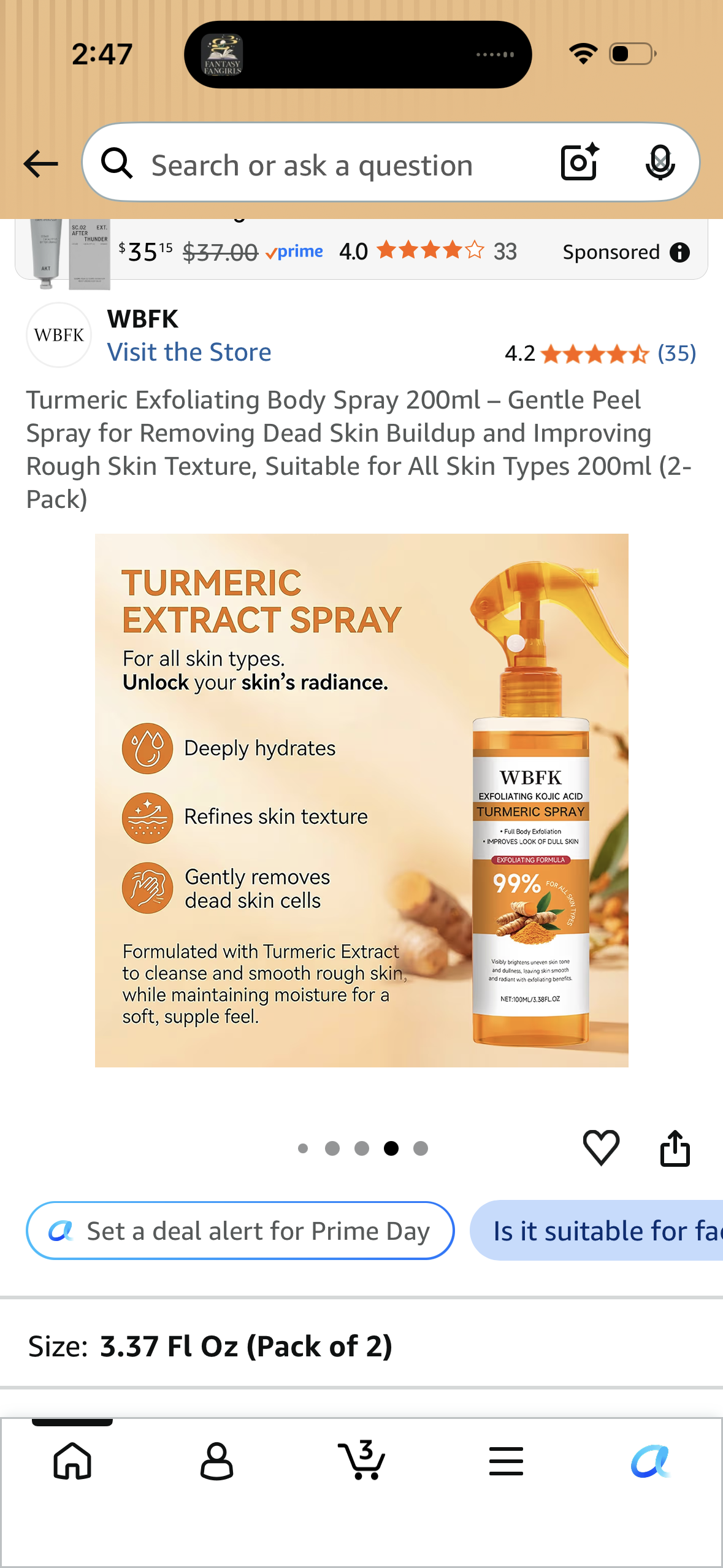 Turmeric Exfoliating Body Spray 200ml – Gentle Peel Spray for Removing Dead Skin Buildup and Improving Rough Skin Texture, Suitable for All Skin Types 200ml (2- Pack)