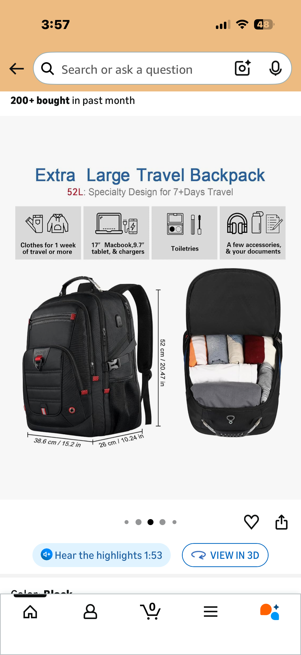 Extra Large Travel Backpack, 52L TSA Backpack 17.3 Inch, Anti-Theft 17 Inch Big Business Laptop Backpack for Men & Women, Water Resistant College Rucksack Bag with USB Port, Black