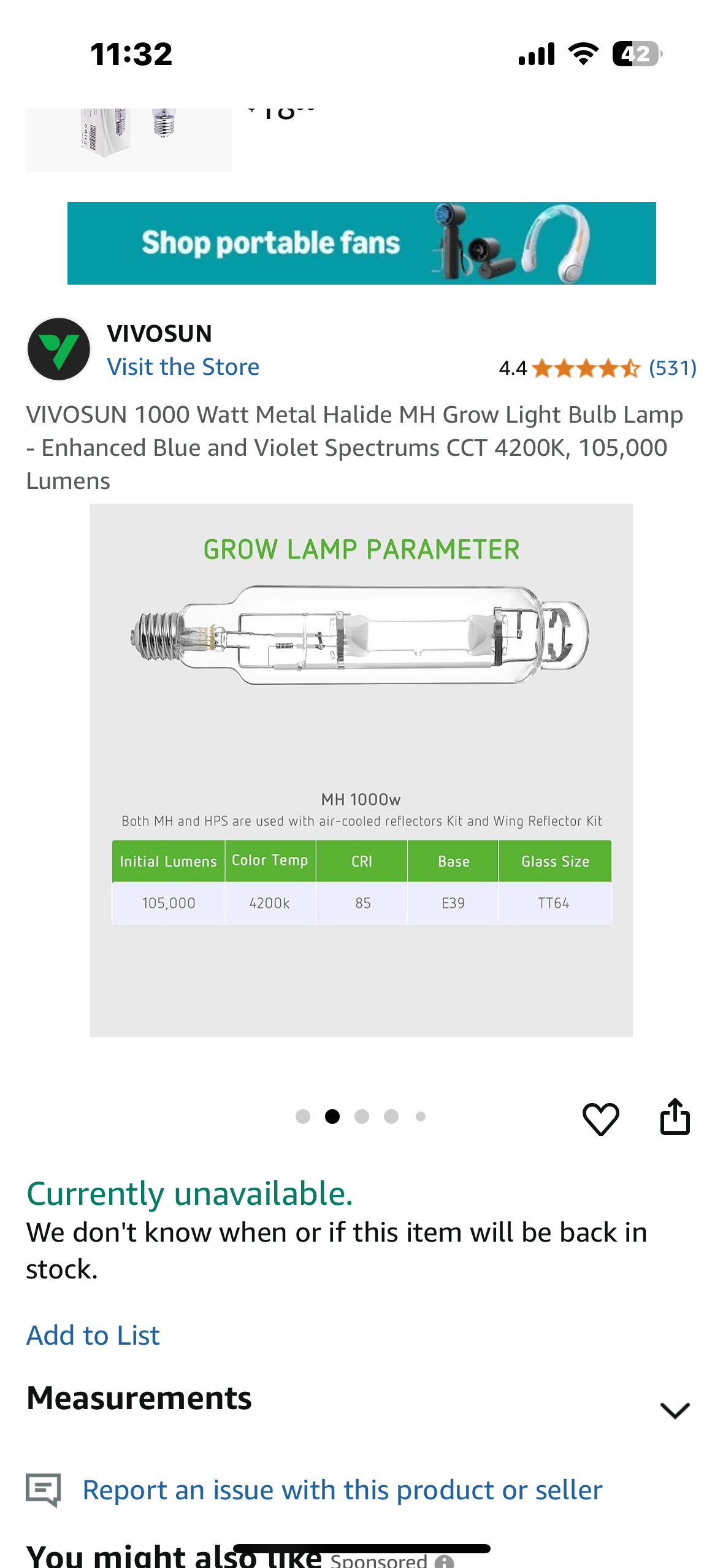 New - VIVOSUN 1000 Watt Metal Halide MH Grow Light Bulb (R517)