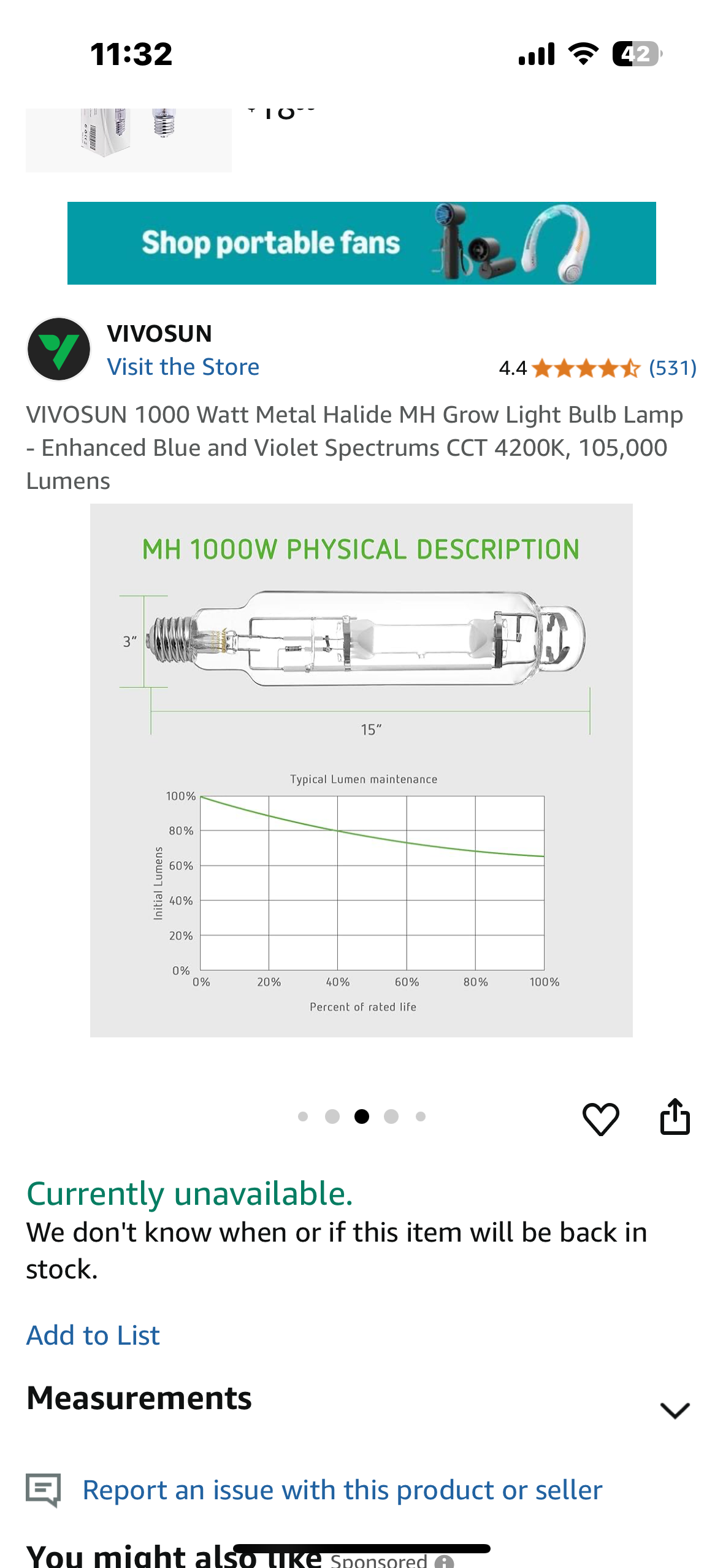 New - VIVOSUN 1000 Watt Metal Halide MH Grow Light Bulb (R517)
