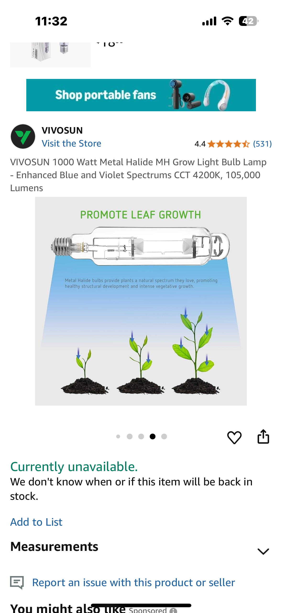 New - VIVOSUN 1000 Watt Metal Halide MH Grow Light Bulb (R517)