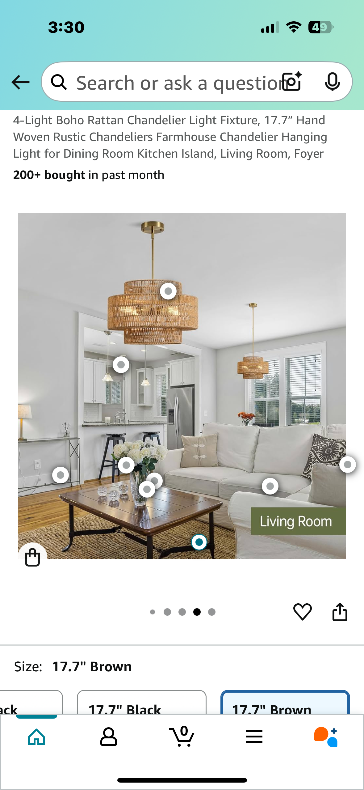 New - 4-Light Boho Rattan Chandelier Light Fixture, 17.7” Hand Woven Rustic Chandeliers Farmhouse Chandelier Hanging Light for Dining Room Kitchen Island, Living Room, Foyer