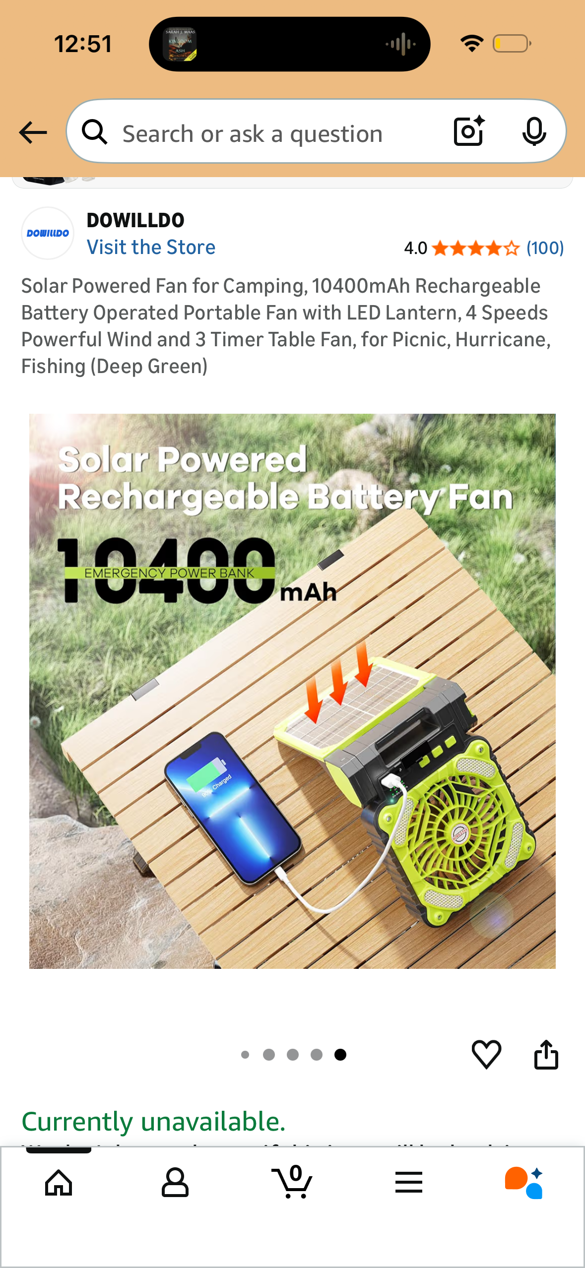 Solar Powered Fan for Camping, 10400mAh Rechargeable Battery Operated Portable Fan with LED Lantern, 4 Speeds Powerful Wind and 3 Timer Table Fan, for Picnic, Hurricane, Fishing (Deep Green)