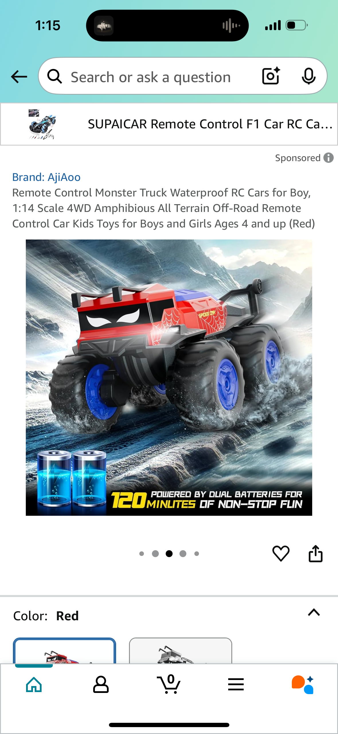 Remote Control Monster Truck Waterproof RC Cars for Boy, 1:14 Scale 4WD Amphibious All Terrain Off-Road Remote Control Car Kids Toys for Boys and Girls Ages 4 and up (Red)
