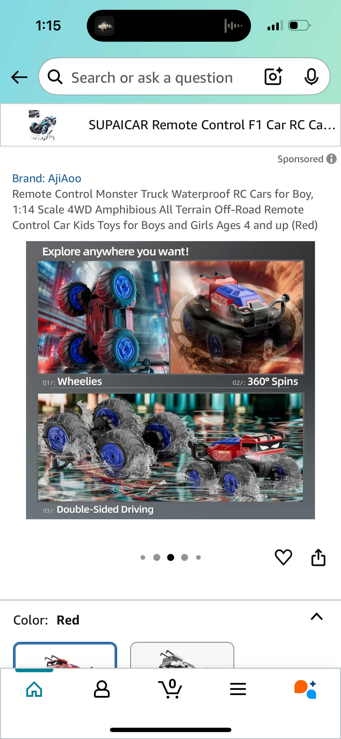 Remote Control Monster Truck Waterproof RC Cars for Boy, 1:14 Scale 4WD Amphibious All Terrain Off-Road Remote Control Car Kids Toys for Boys and Girls Ages 4 and up (Red)