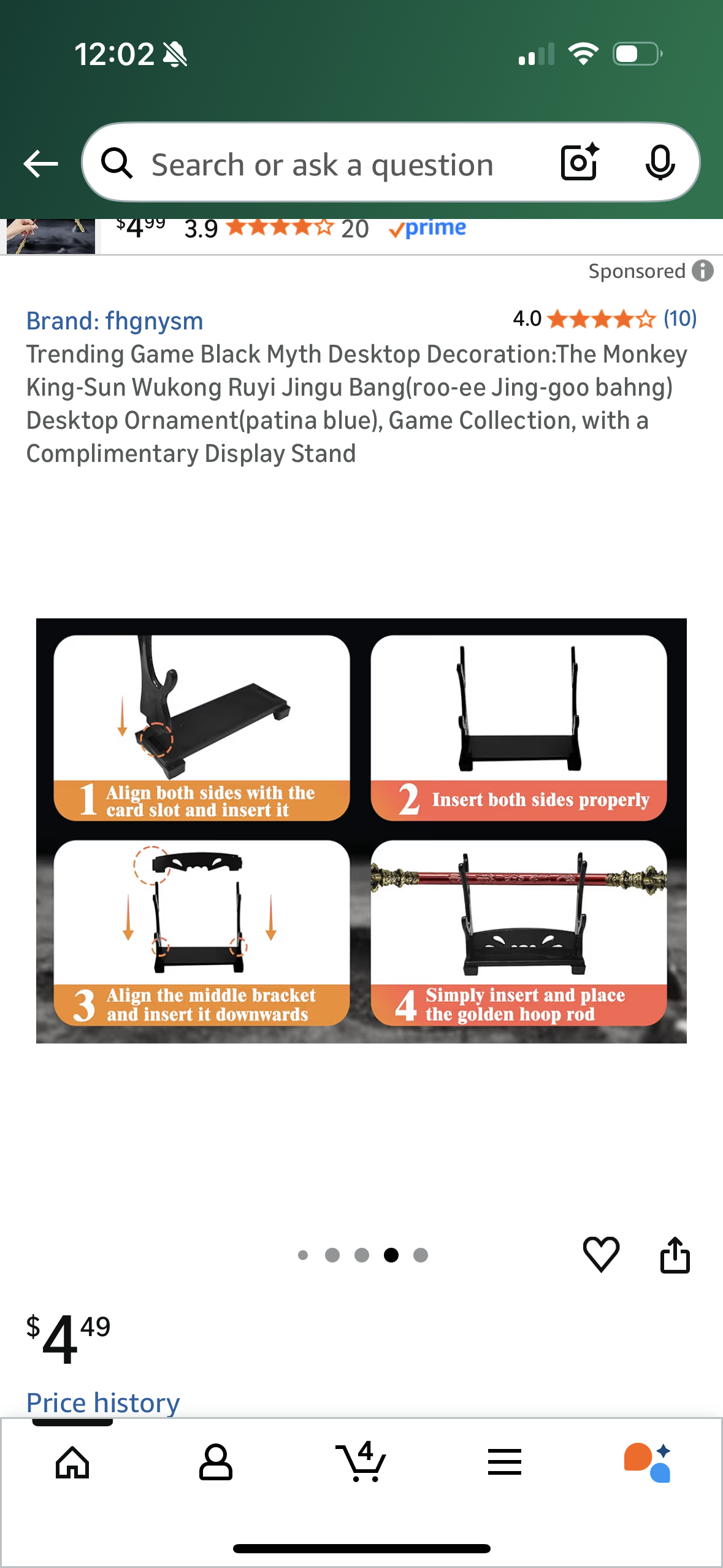 Trending Game Black Myth Desktop Decoration:The Monkey King-Sun Wukong Ruyi Jingu Bang(roo-ee Jing-goo bahng) Desktop Ornament(patina blue), Game Collection, with a Complimentary Display Stand