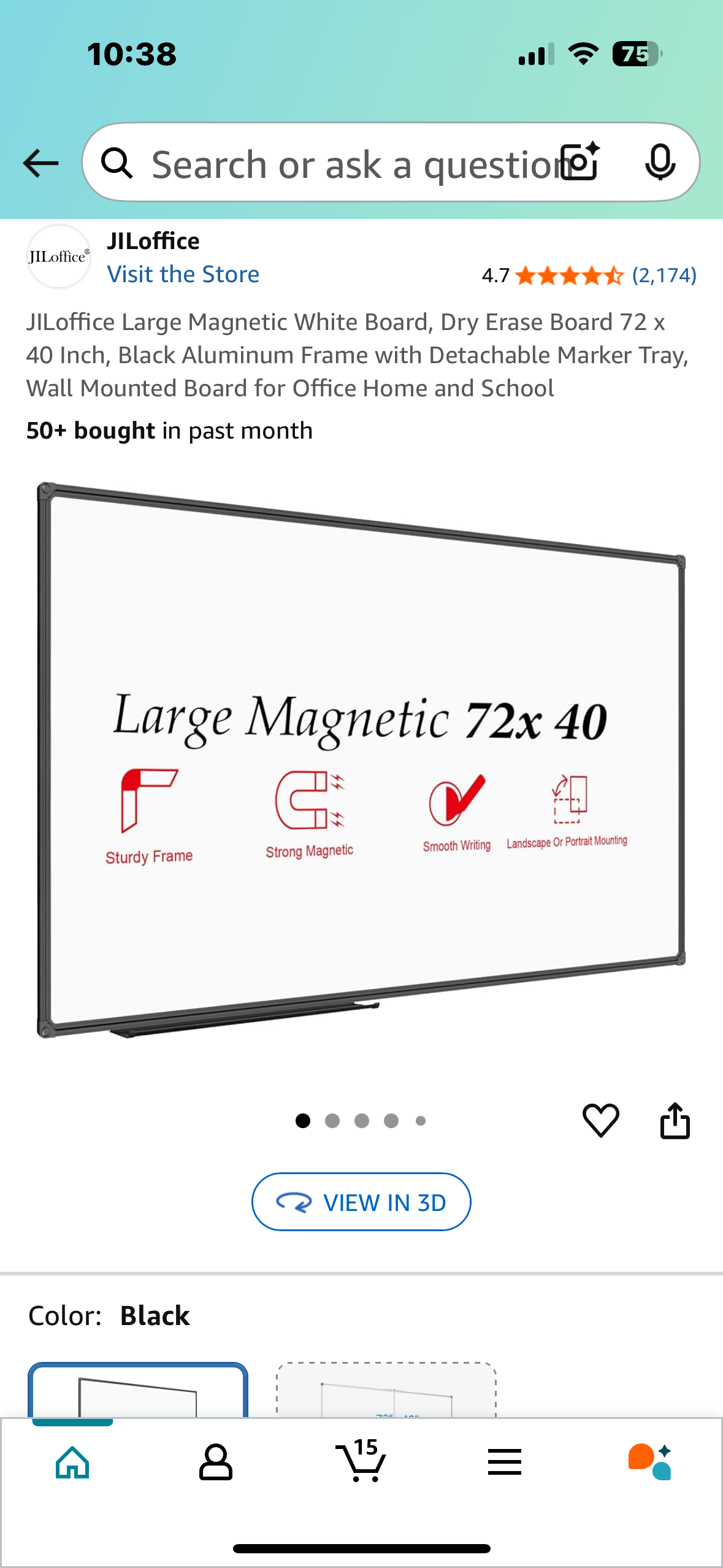 JILoffice Large Magnetic White Board, Dry Erase Board 72 x 40 Inch, Black Aluminum Frame with Detachable Marker Tray, Wall Mounted Board for Office Home and School (O420)