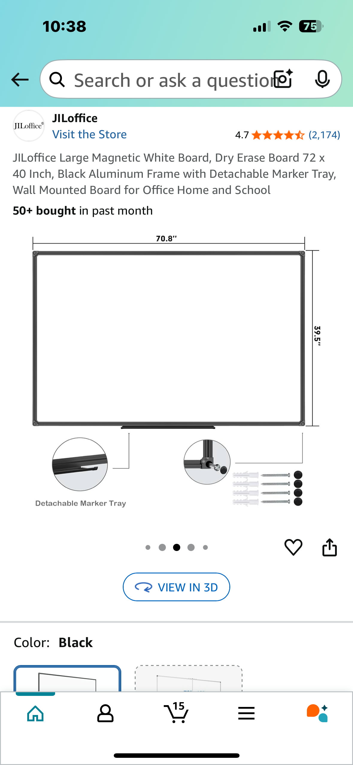 JILoffice Large Magnetic White Board, Dry Erase Board 72 x 40 Inch, Black Aluminum Frame with Detachable Marker Tray, Wall Mounted Board for Office Home and School (O420)