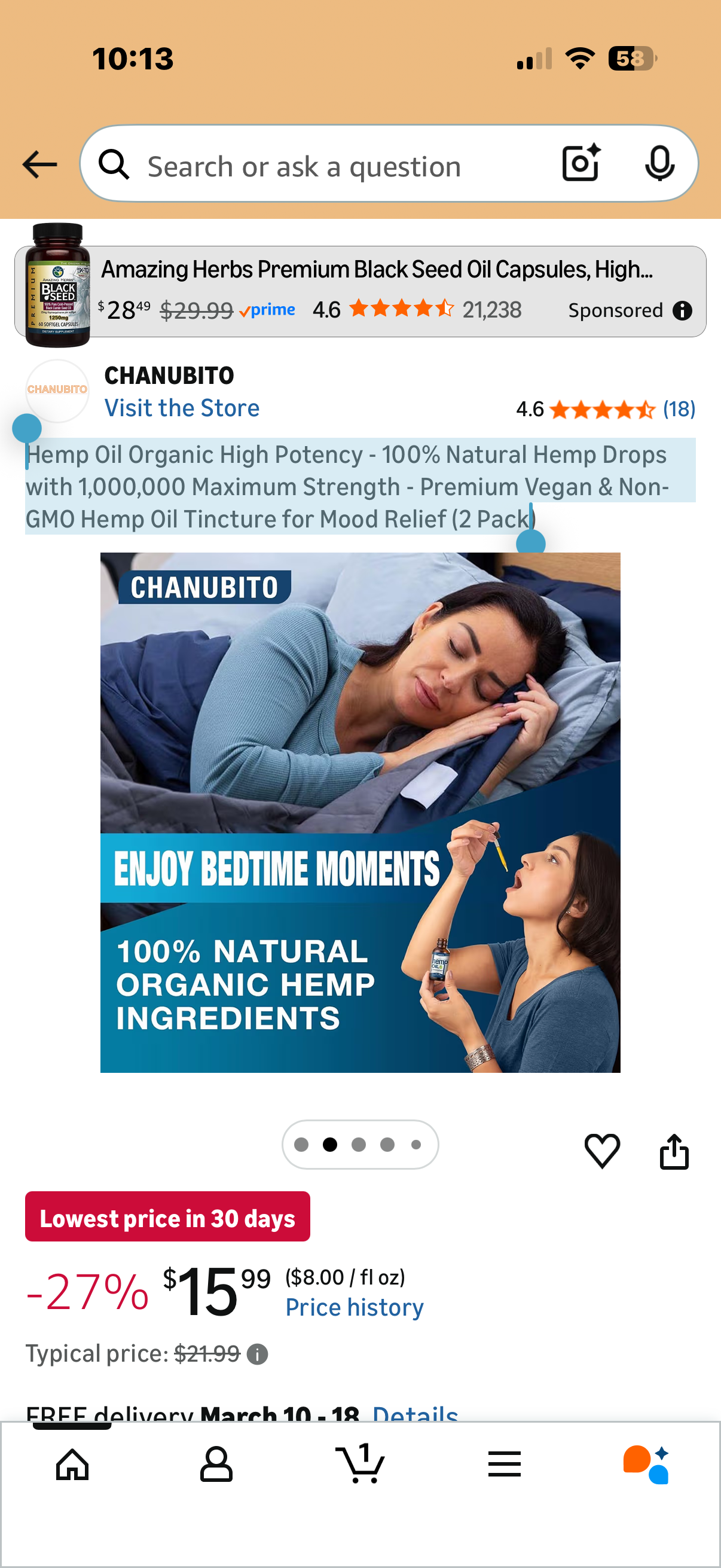 Hemp Oil Organic High Potency - 100% Natural Hemp Drops with 1,000,000 Maximum Strength - Premium Vegan & Non-GMO Hemp Oil Tincture for Mood Relief (2 Pack