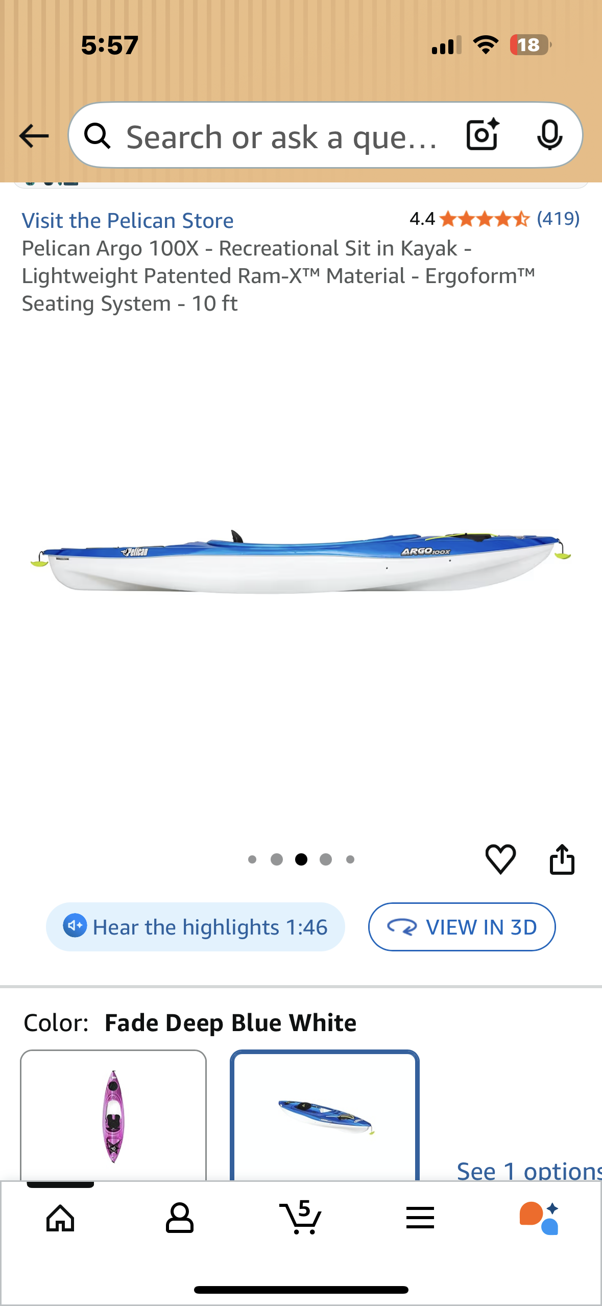 Pelican Argo 100X - Recreational Sit in Kayak - Lightweight Patented Ram-X™ Material - Ergoform™ Seating System - 10 ft (W523)