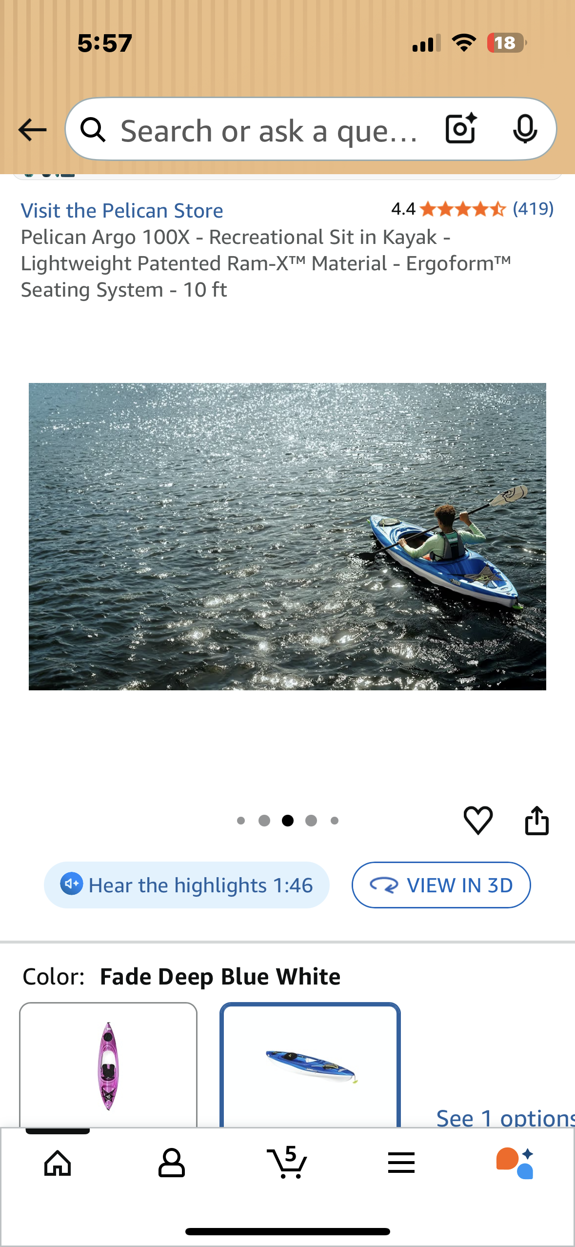 Pelican Argo 100X - Recreational Sit in Kayak - Lightweight Patented Ram-X™ Material - Ergoform™ Seating System - 10 ft (W523)