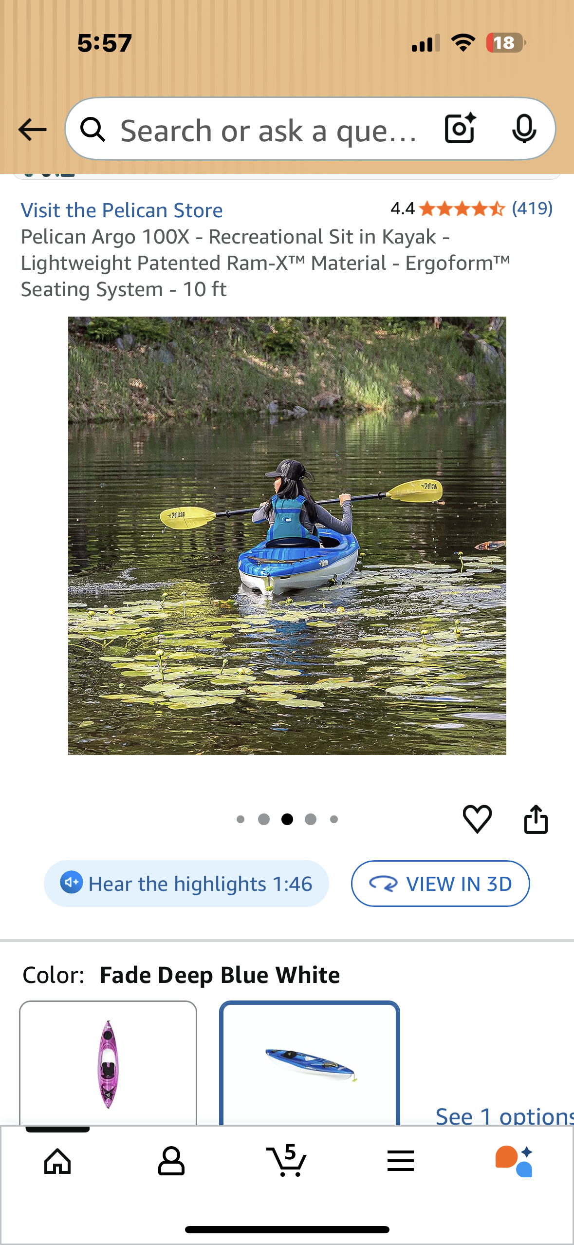 Pelican Argo 100X - Recreational Sit in Kayak - Lightweight Patented Ram-X™ Material - Ergoform™ Seating System - 10 ft (W523)