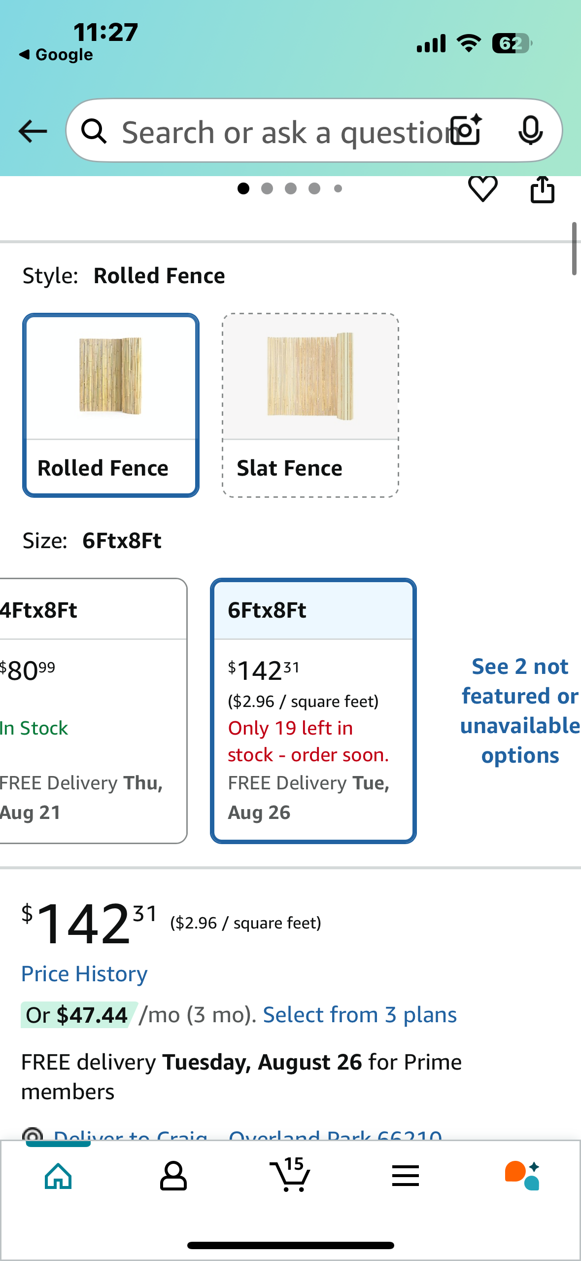 VEVOR Natural Rolled Bamboo Fence, Eco-Friendly Privacy Screen - 6 ft H x 8 ft L x 0.75 in D, Decorative for Garden, Backyard, Balcony, Patio, Pool Side (G814)