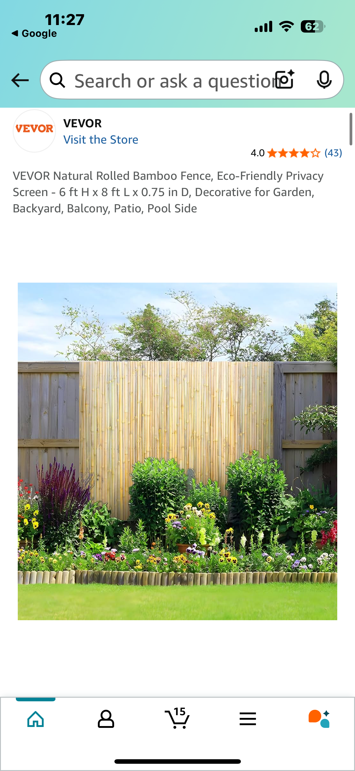 VEVOR Natural Rolled Bamboo Fence, Eco-Friendly Privacy Screen - 6 ft H x 8 ft L x 0.75 in D, Decorative for Garden, Backyard, Balcony, Patio, Pool Side (G814)